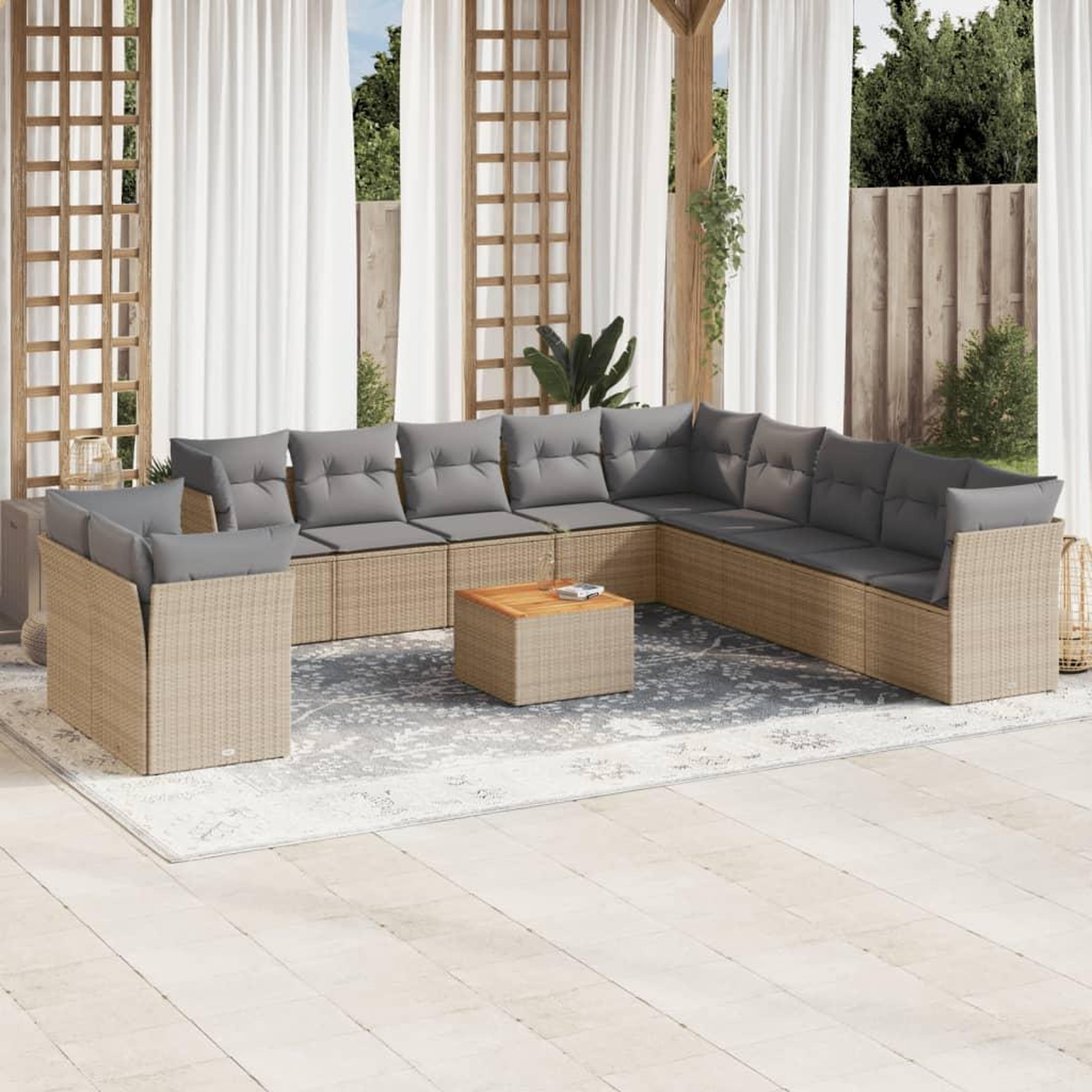 VIDAXL Salon de jardin et coussins 12 pcs melange beige resine tressee