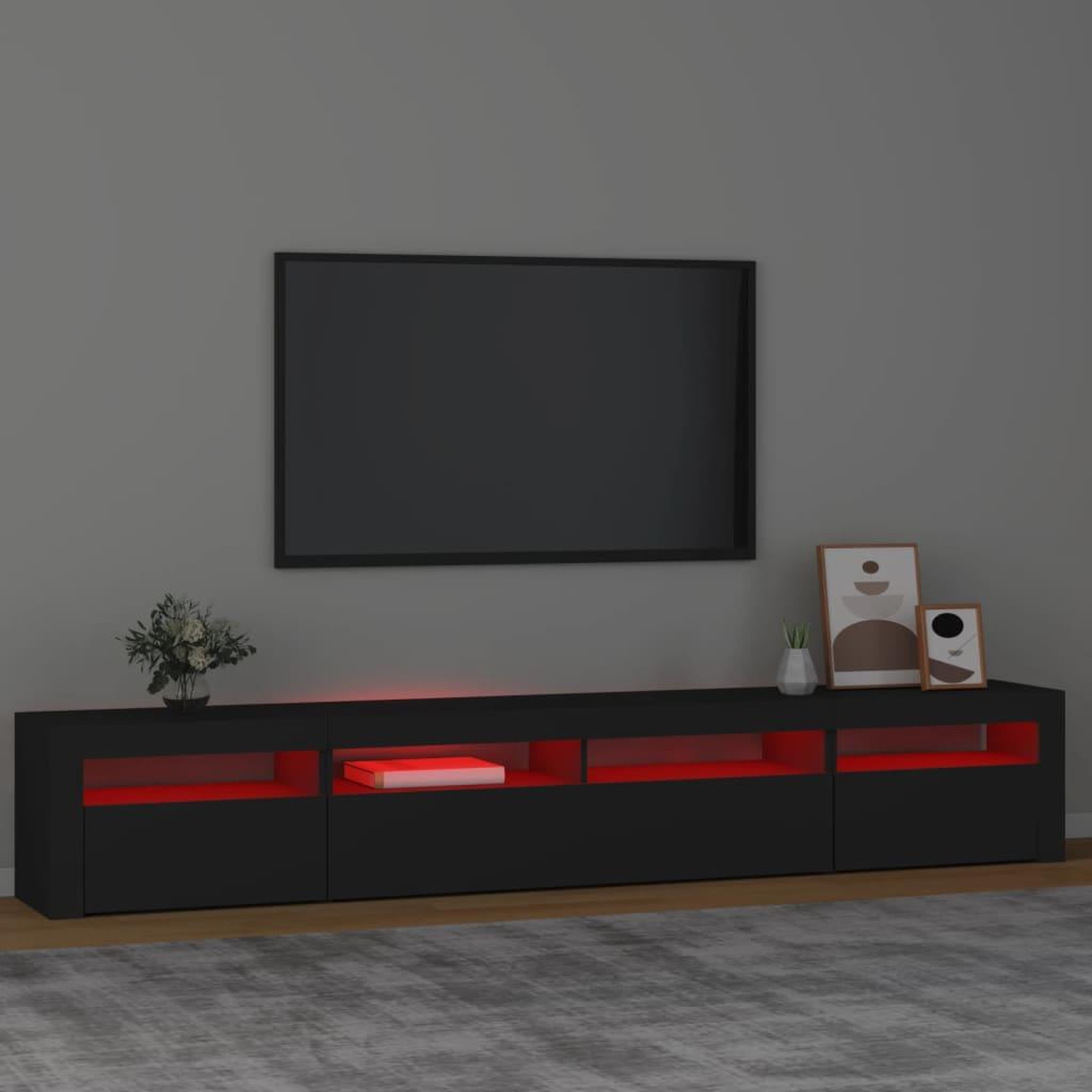Voir la diapositive 5 : VIDAXL Meuble TV avec lumieres LED Noir 240x35x40 cm