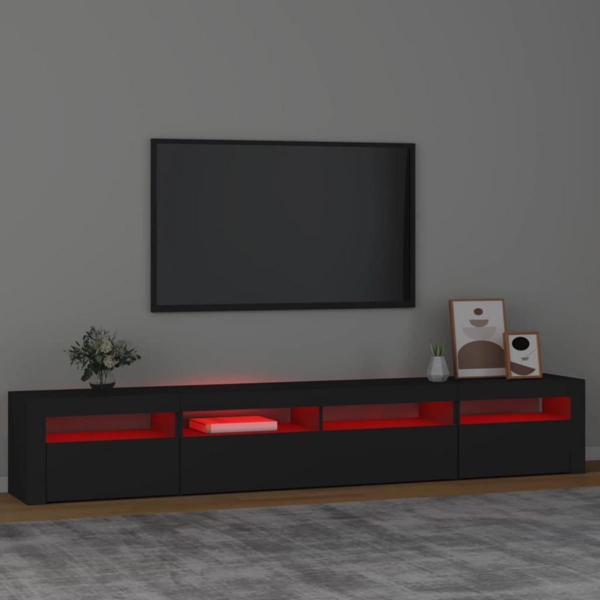 VIDAXL Meuble TV avec lumieres LED Noir 240x35x40 cm
