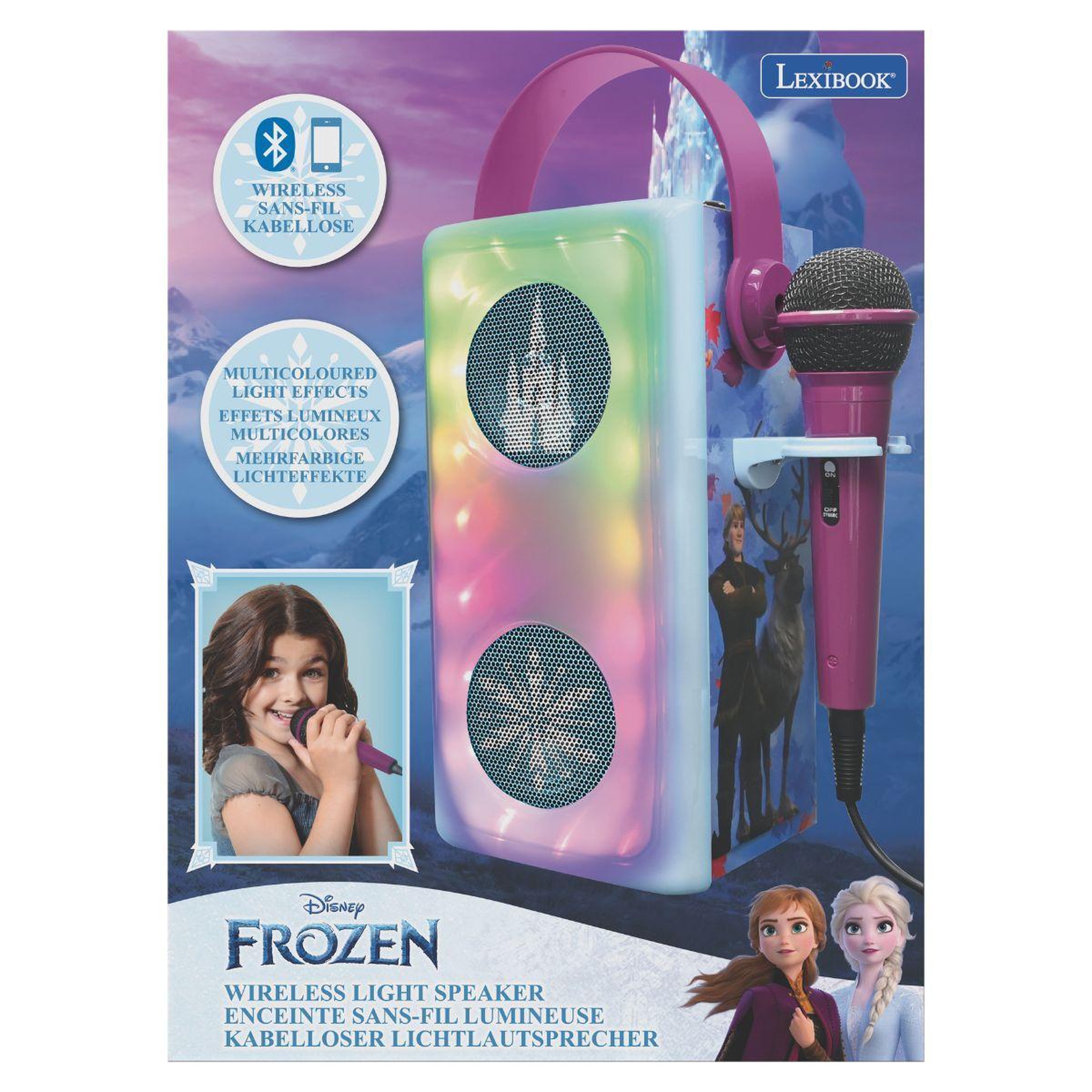 Voir la diapositive 3 : Lexibook Puissante enceinte Bluetooth  lumineuse La Reine des Neiges avec micro