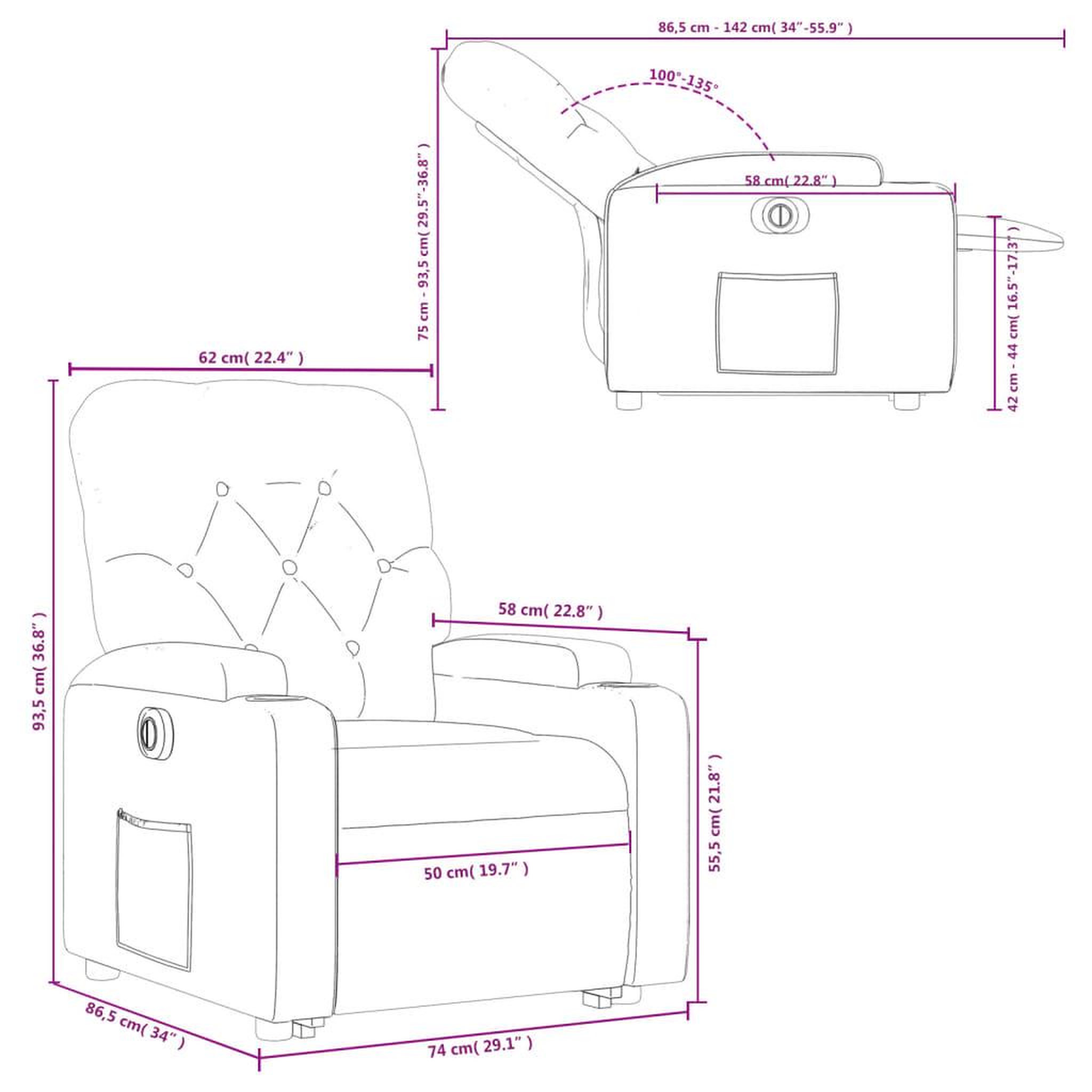 Voir la diapositive 6 : VIDAXL Fauteuil inclinable electrique marron fonce tissu