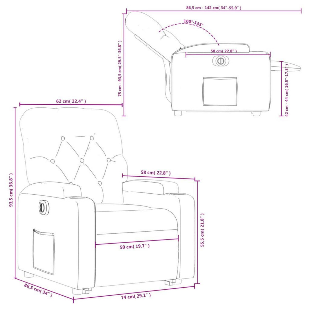 VIDAXL Fauteuil inclinable electrique marron fonce tissu