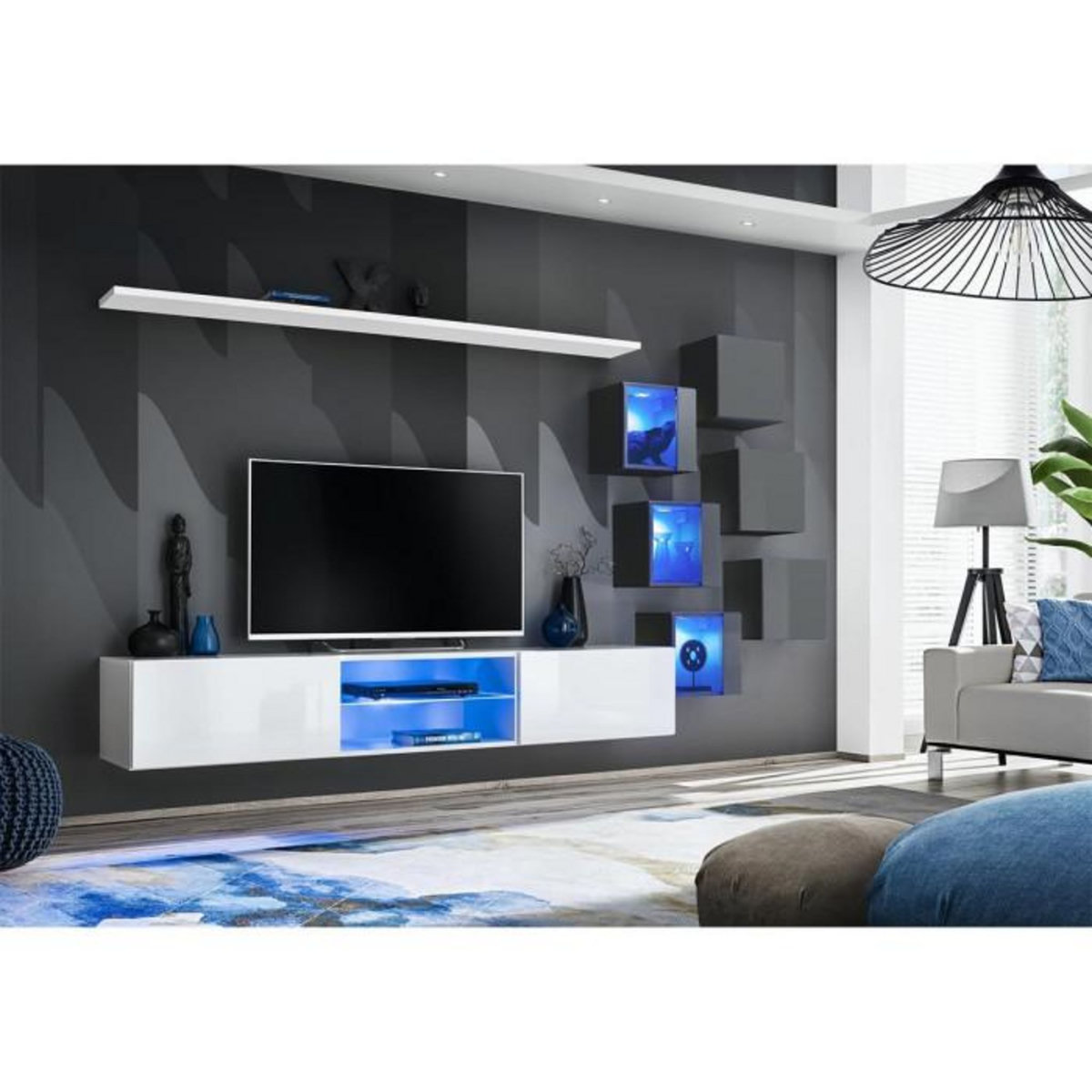 Paris Prix Ensemble Meuble TV  Switch XXI  260cm Blanc & Gris