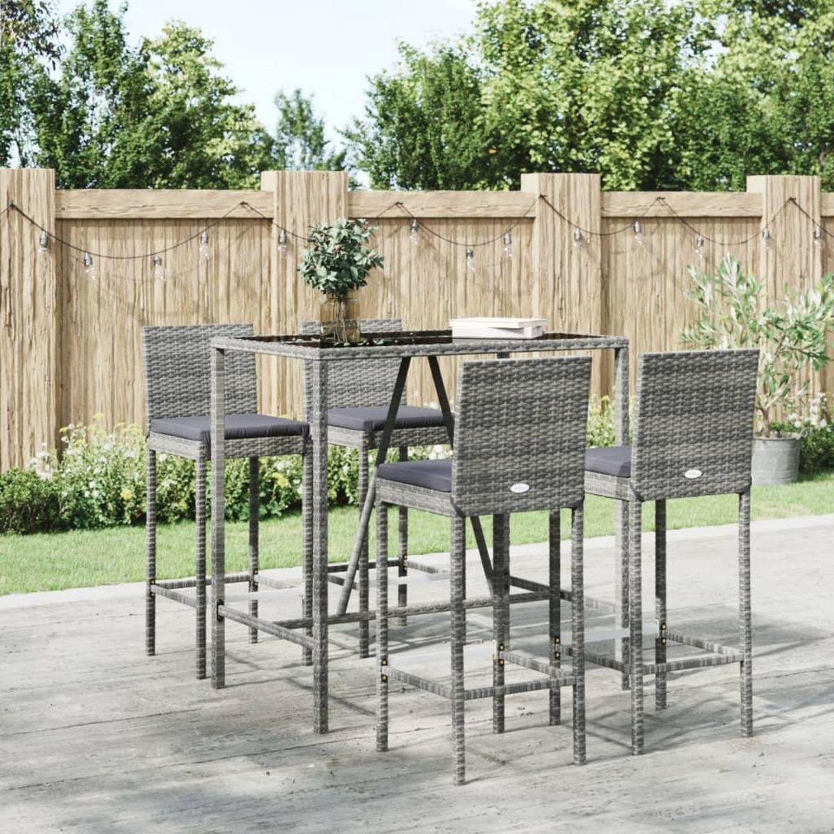 VIDAXL Ensemble de bar de jardin 5 pcs avec coussins gris poly rotin