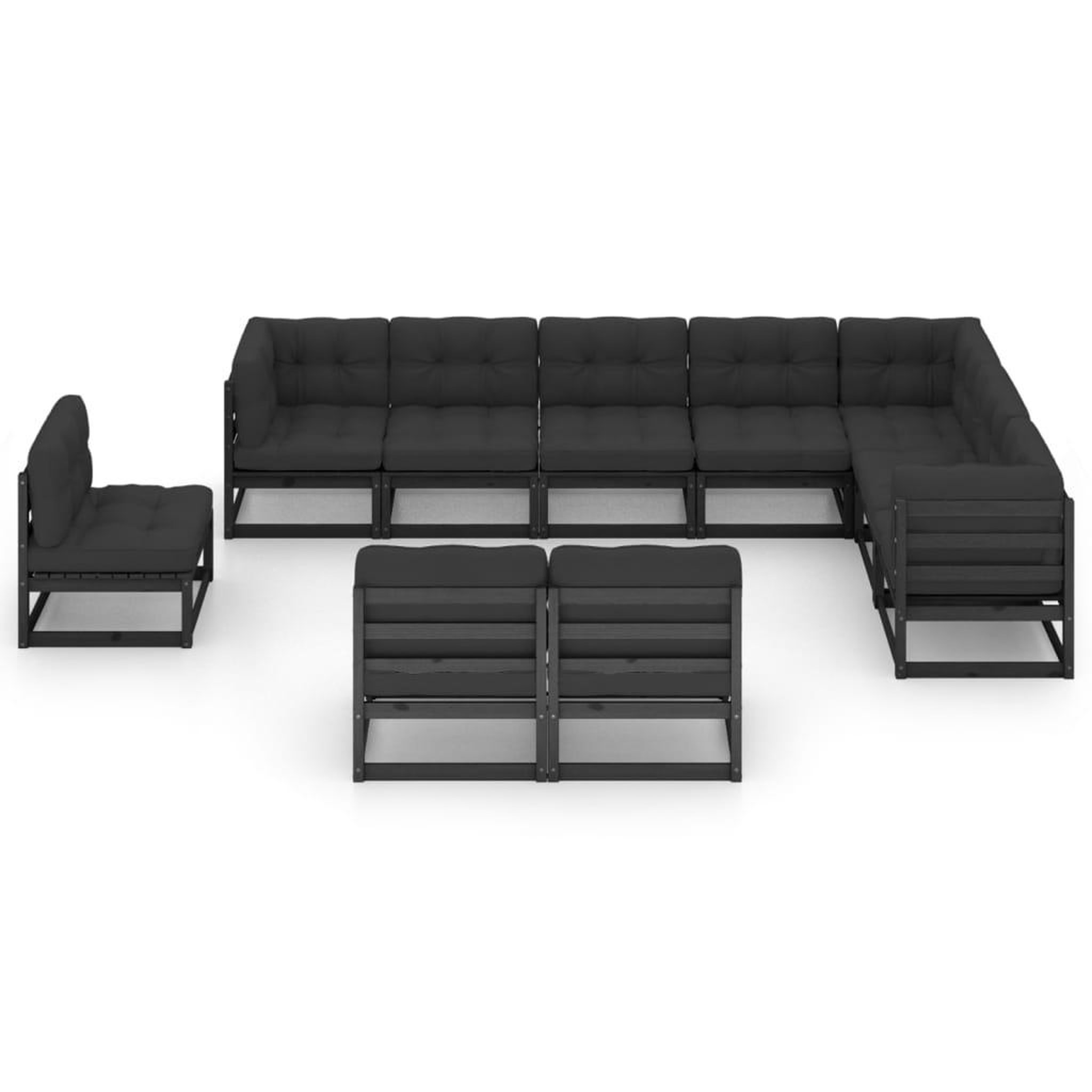 Voir la diapositive 2 : VIDAXL Salon de jardin 10 pcs avec coussins Noir Bois de pin massif