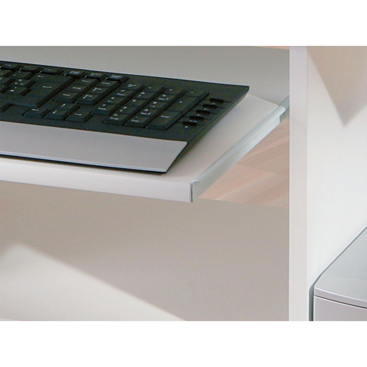 Bureau droit informatique avec tablette coulissante et roulettes L80cm  ADRIEN