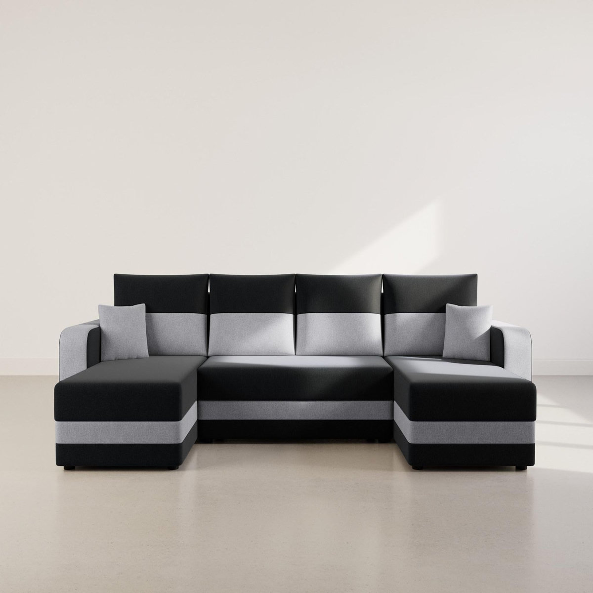 BEST MOBILIER Harvey - canapé panoramique en u 7 places convertible avec coffre en tissu bicolore