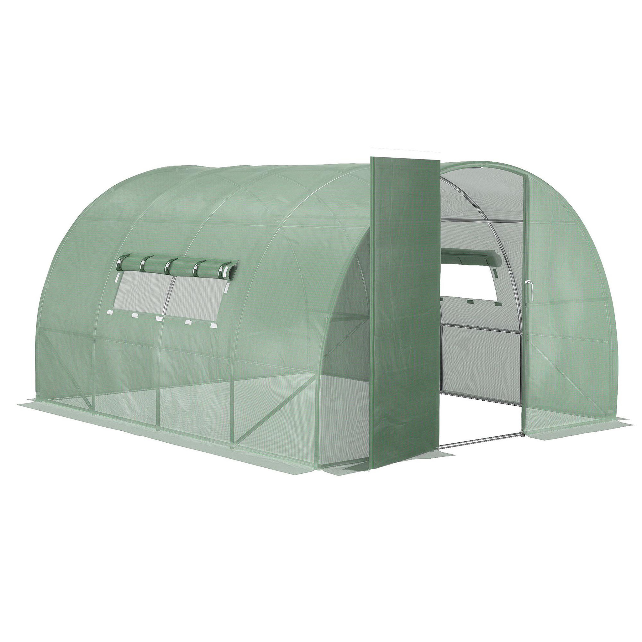 Voir la diapositive 1 : OUTSUNNY Serre de jardin tunnel 11 m² acier galvanisé renforcé diamètre 2,4 cm + PE haute densité fenêtres porte vert