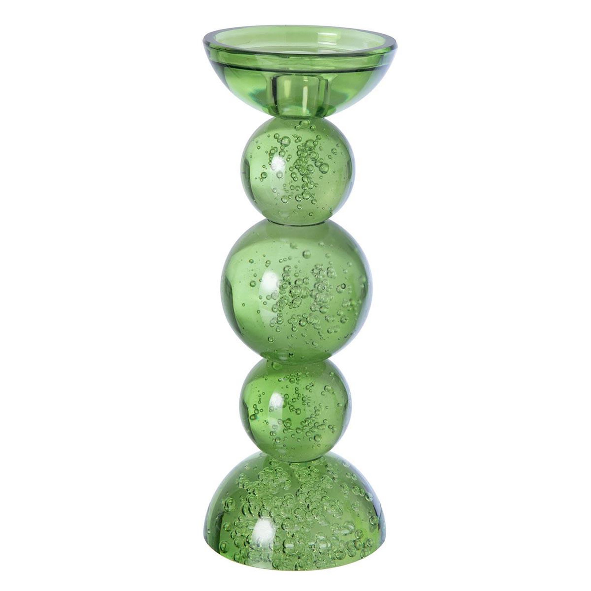 J-LINE Bougeoir Boules en Verre  Ilias  26cm Vert Olive