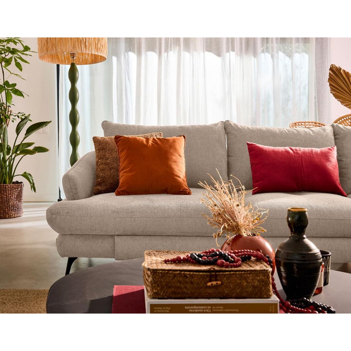 LISA DESIGN Ninon - canapé d'angle droit 4 places convertible avec coffre en tissu texturé