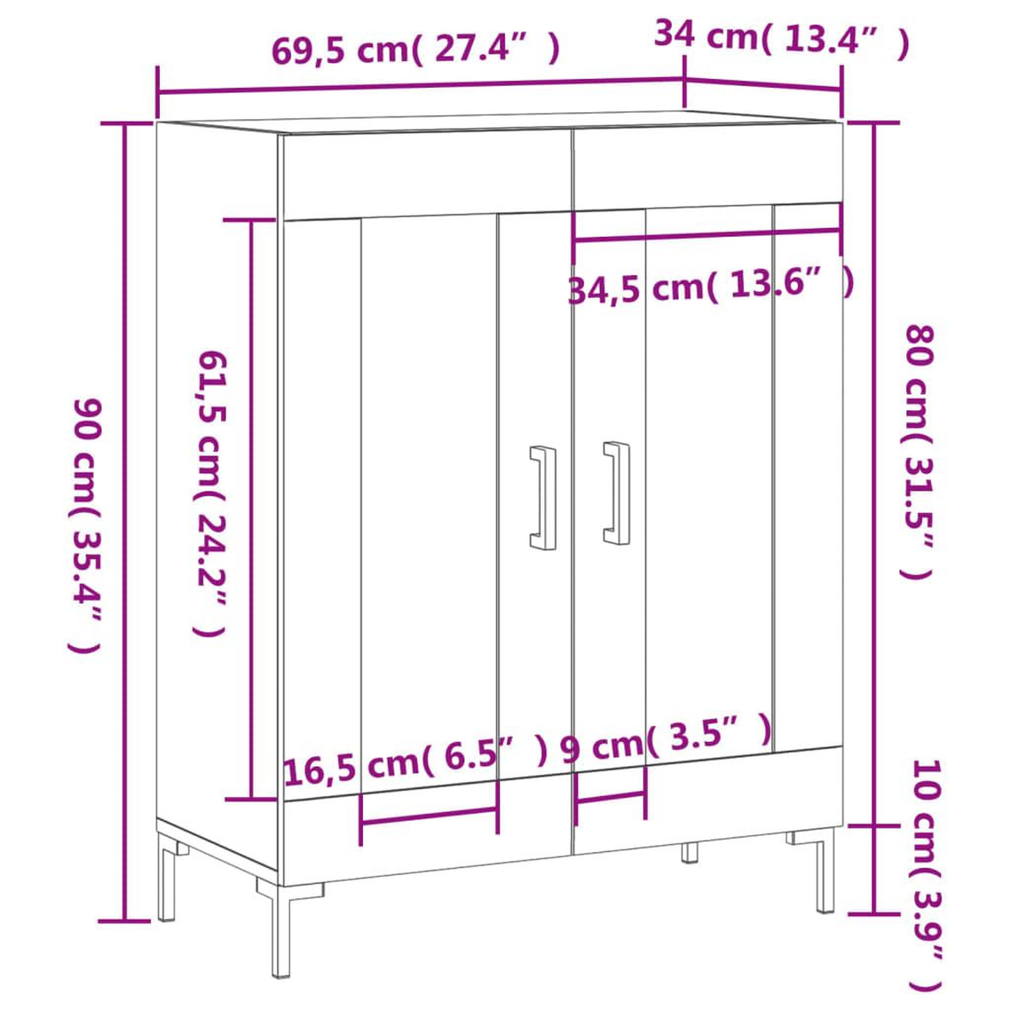 Voir la diapositive 6 : VIDAXL Buffet Blanc brillant 69,5x34x90 cm Bois d'ingenierie