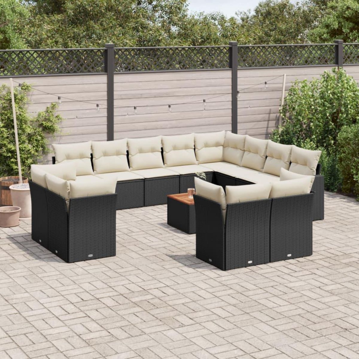 VIDAXL Salon de jardin avec coussins 13 pcs noir resine tressee
