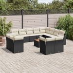 VIDAXL Salon de jardin avec coussins 13 pcs noir resine tressee