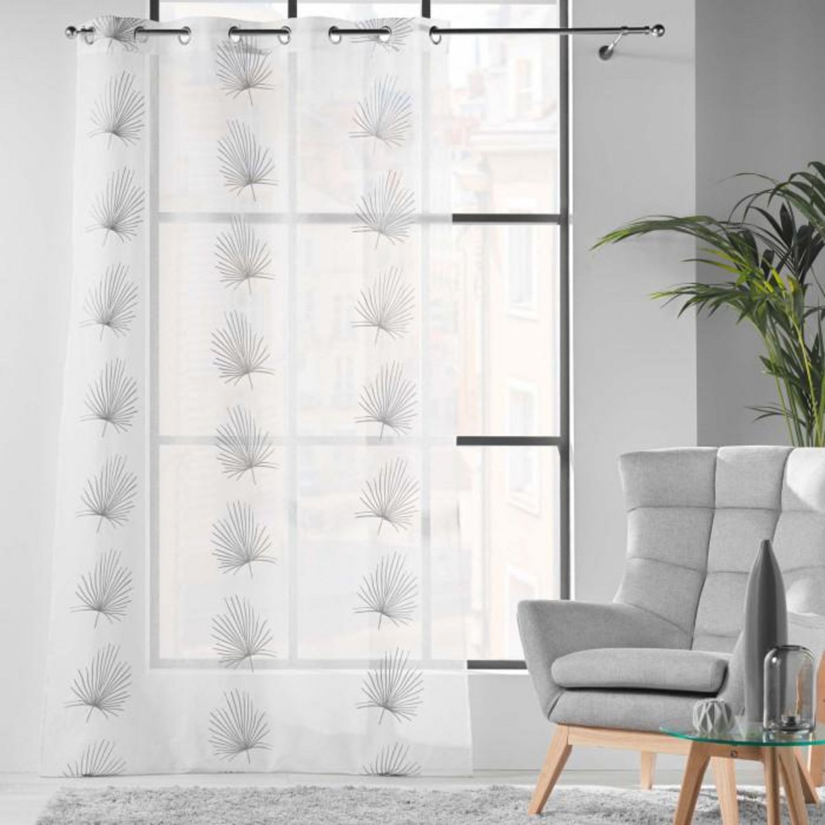 Paris Prix Rideau Voilage à Œillets  Palmaris  140x240cm Gris