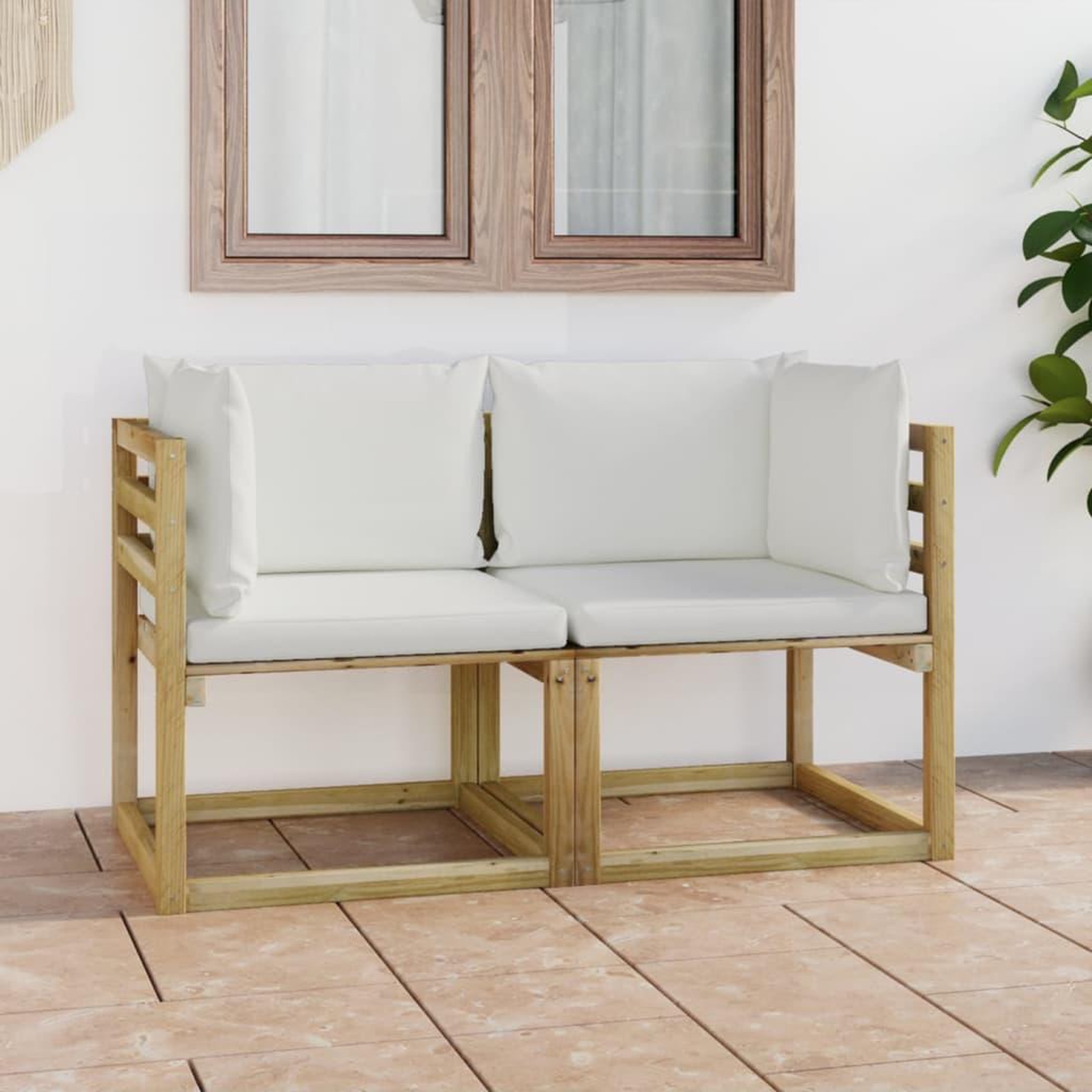 Voir la diapositive 1 : VIDAXL Canapes d'angle de jardin 2pcs et coussins Pin impregne de vert