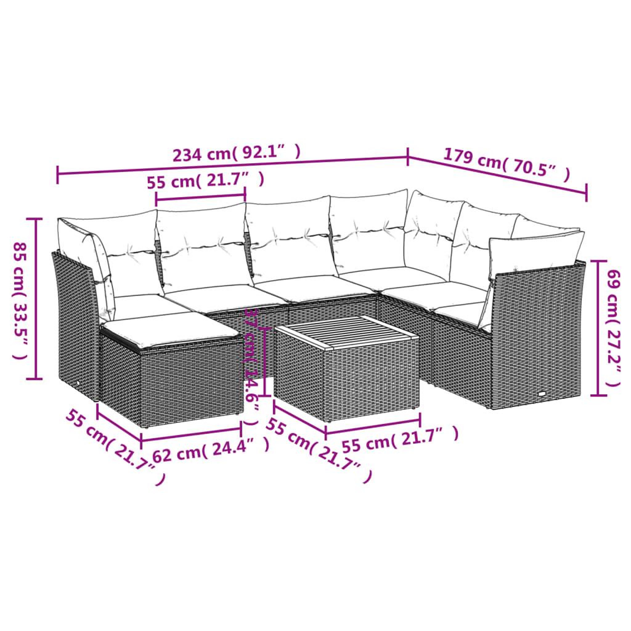 Voir la diapositive 3 : VIDAXL Salon de jardin 8 pcs avec coussins gris resine tressee