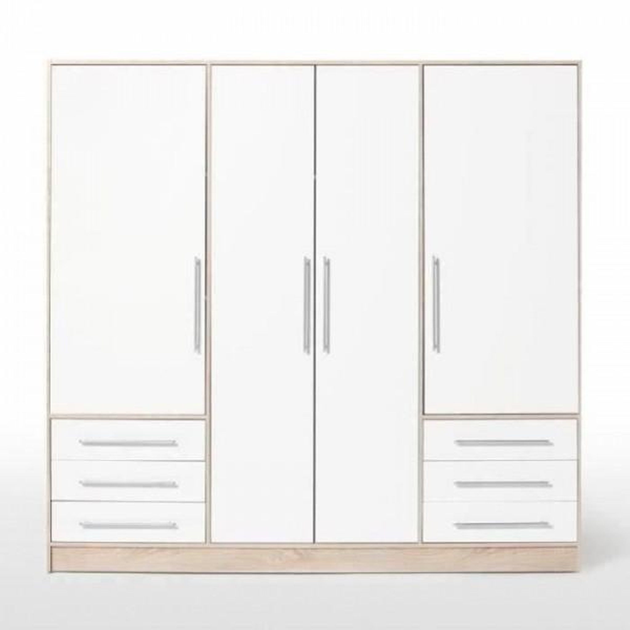 Voir la diapositive 3 : MARKET24 Armoire 4 portes battantes + 6 tiroirs - Chene et blanc - L 206 x P 60 x H 200 cm - JUPITER