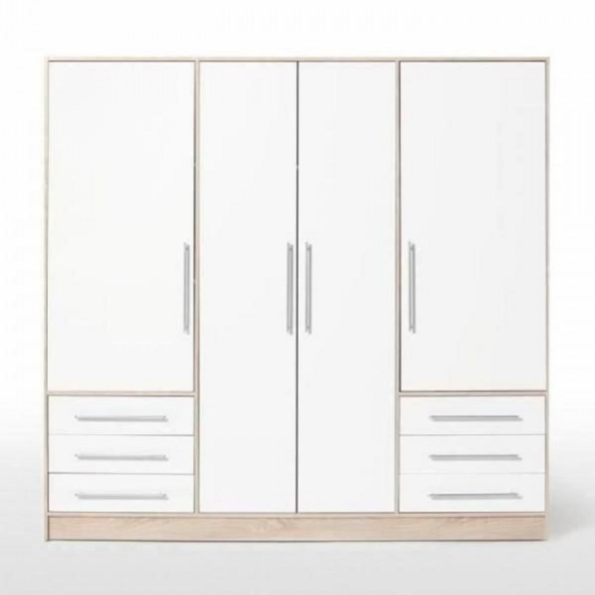 MARKET24 Armoire 4 portes battantes + 6 tiroirs - Chene et blanc - L 206 x P 60 x H 200 cm - JUPITER