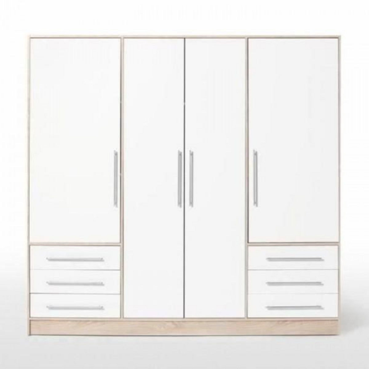 MARKET24 Armoire 4 portes battantes + 6 tiroirs - Chene et blanc - L 206 x P 60 x H 200 cm - JUPITER