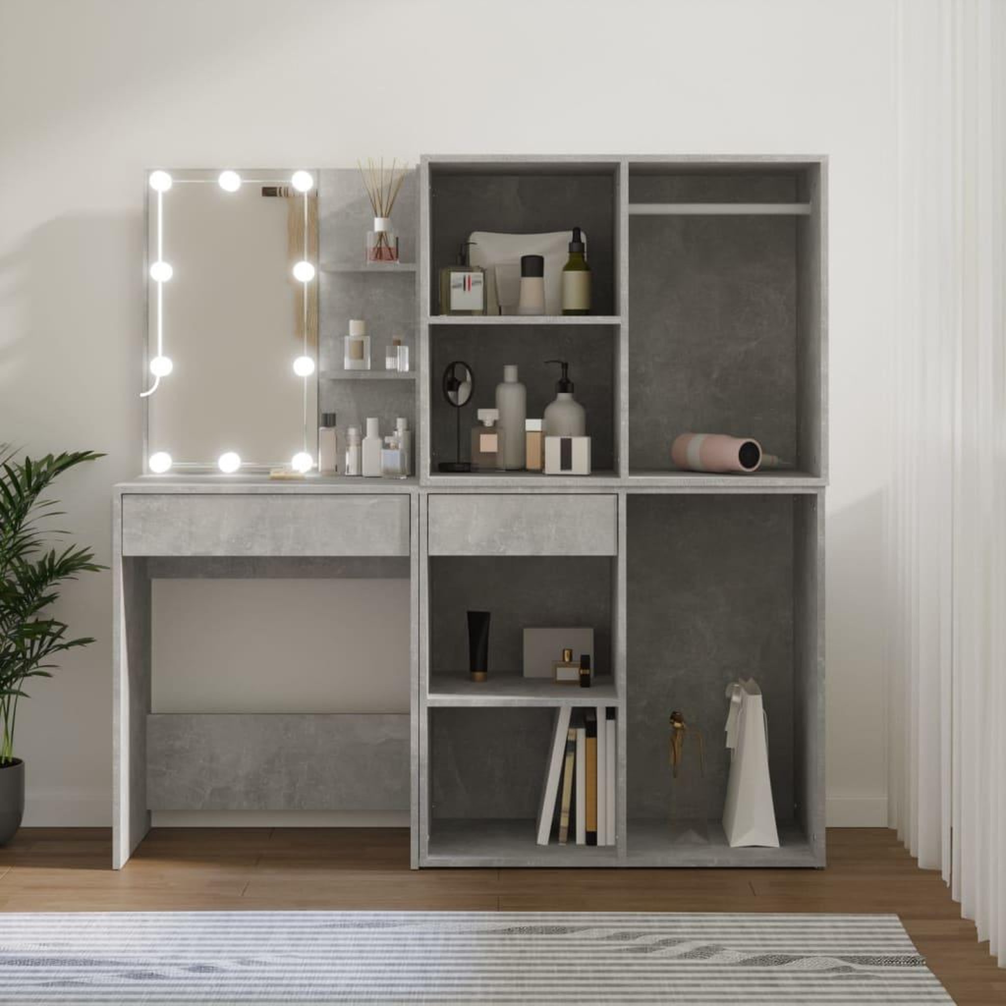 VIDAXL Coiffeuse a LED avec 2 armoires Gris beton Bois d'ingenierie