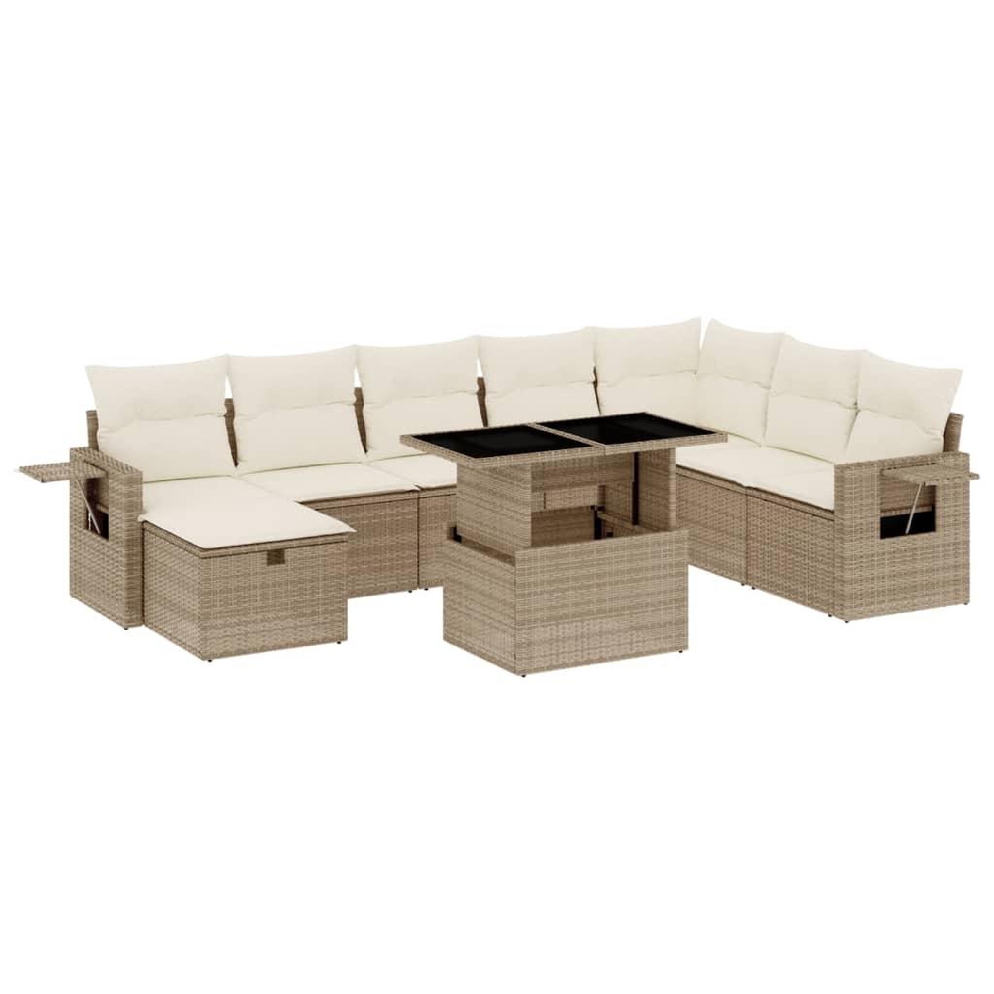 Voir la diapositive 2 : VIDAXL Salon de jardin avec coussins 9 pcs beige resine tressee