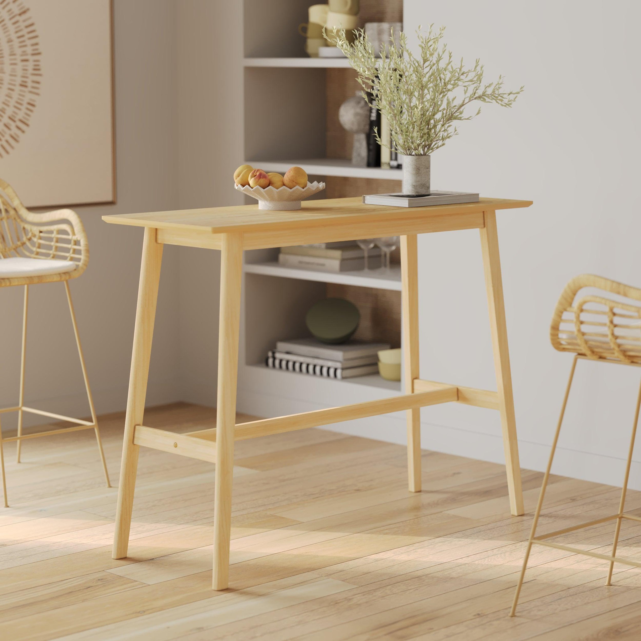 Voir la diapositive 2 : MAISON PAVANE Table de bar rectangulaire 4 personnes en bois clair naturel 120 cm-buvette