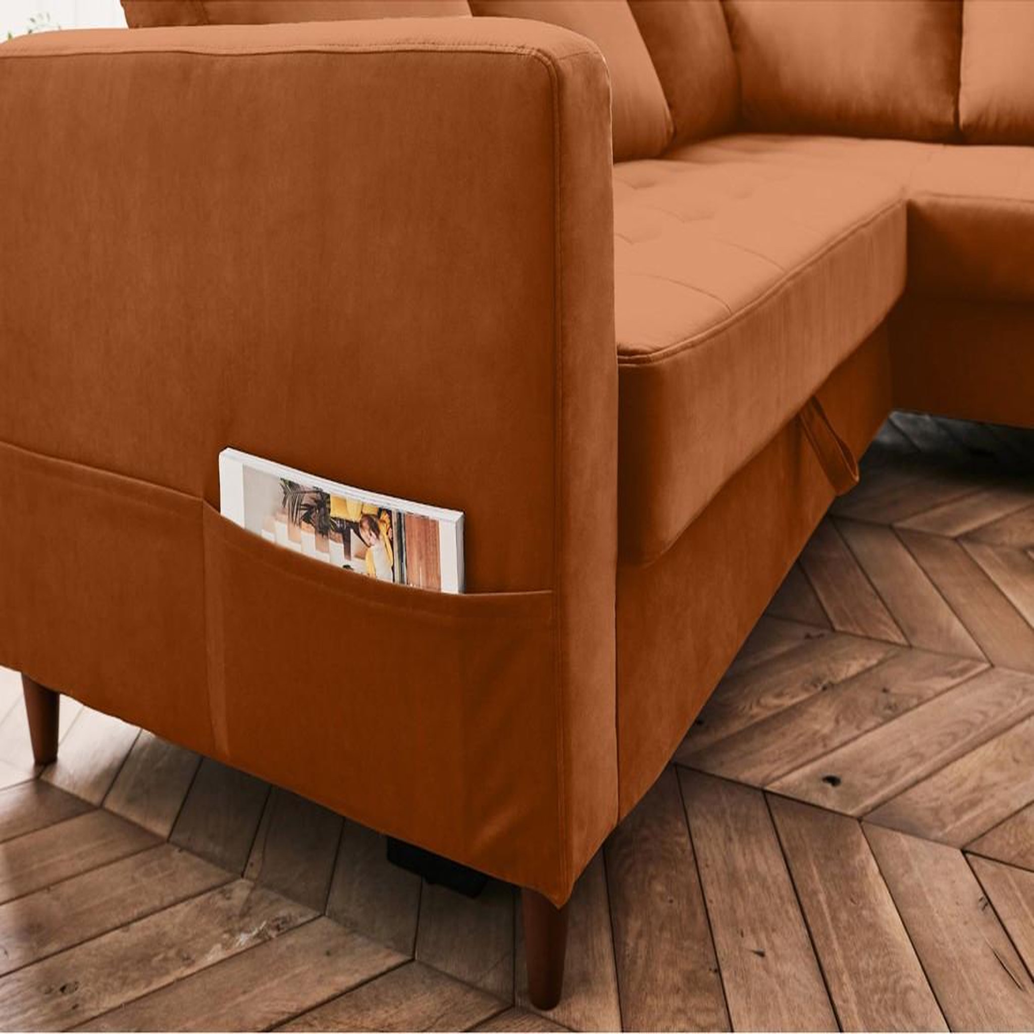 Voir la diapositive 4 : BEST MOBILIER Anna - canapé d'angle droit - 5 places - convertible - en velours