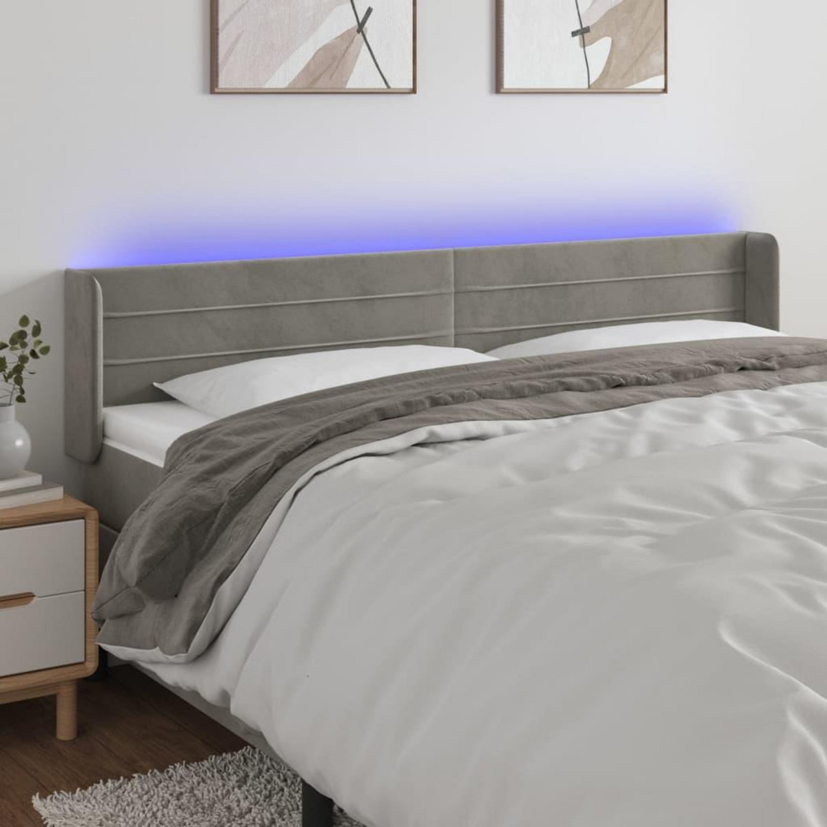 VIDAXL Tete de lit a LED Gris clair 163x16x78/88 cm Velours