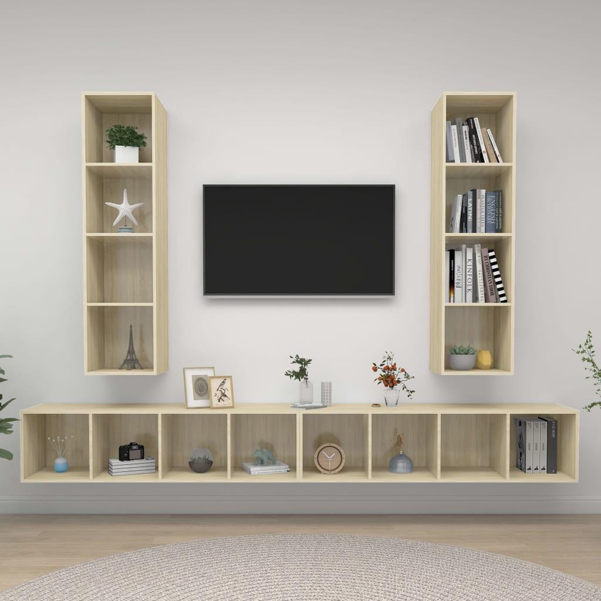 Voir la diapositive 1 : VIDAXL Meubles TV muraux 4 pcs Chene sonoma Bois d'ingenierie