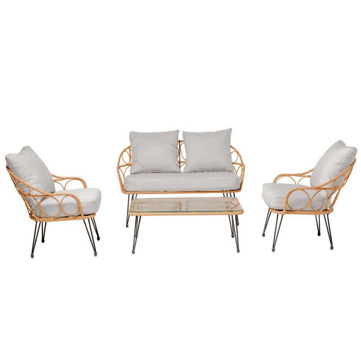 CONCEPT USINE Salon de jardin 4 places en résine rotin PORTO