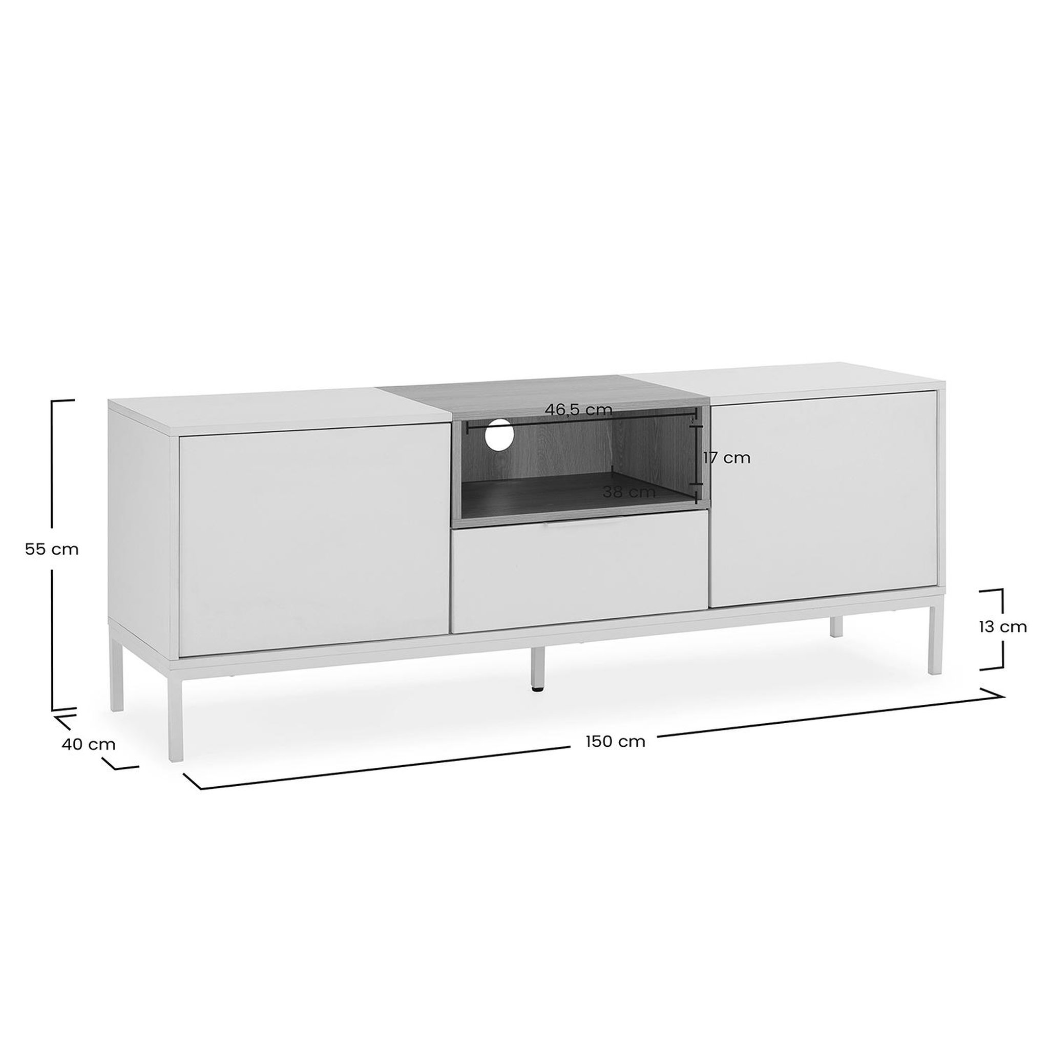 Voir la diapositive 6 : VS VENTA-STOCK Meuble Tv Nieve 2 portes 1 tiroir couleur Blanc