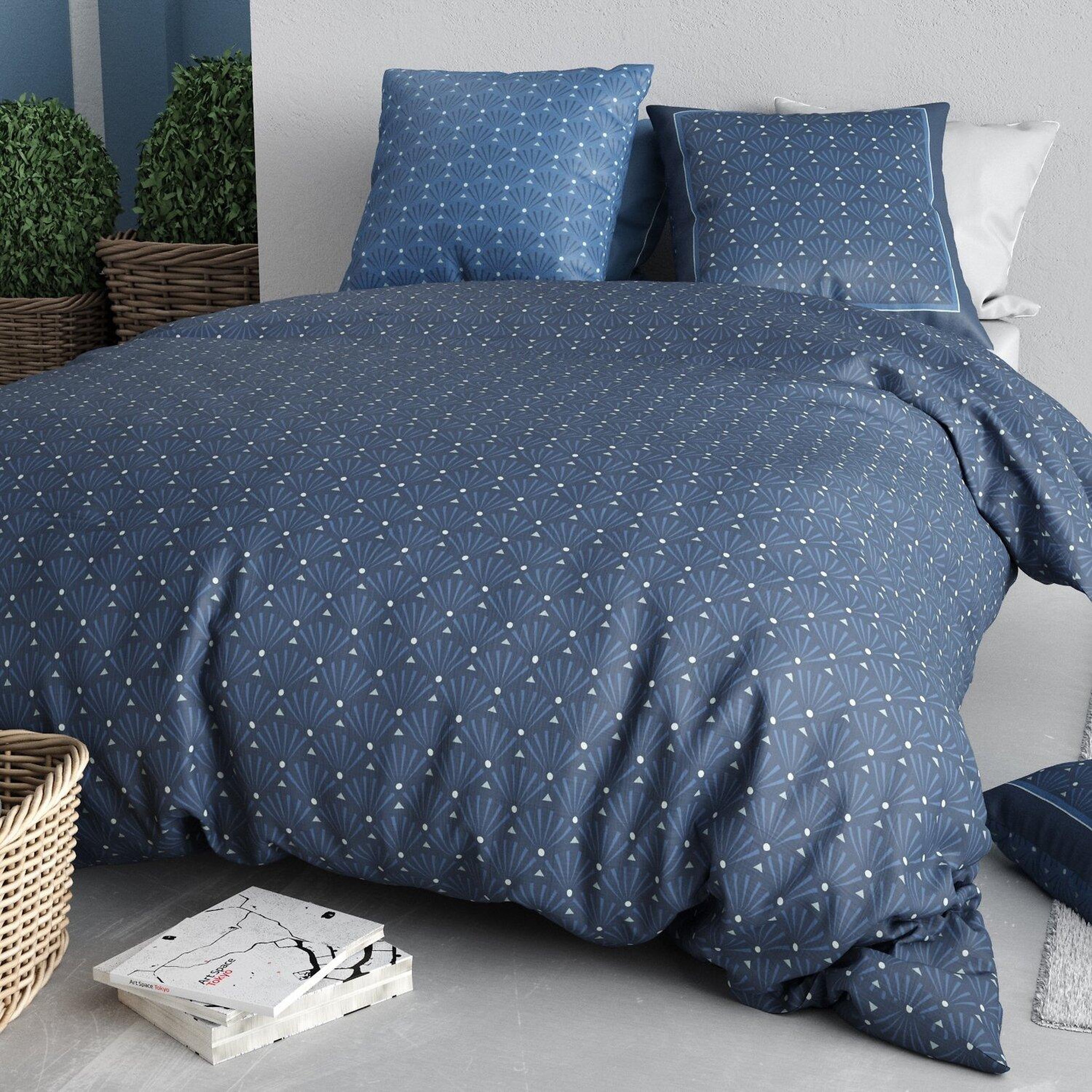 Voir la diapositive 4 : ATELIER DU COTON Parure Housse De Couette 100% Coton 57fils Azura