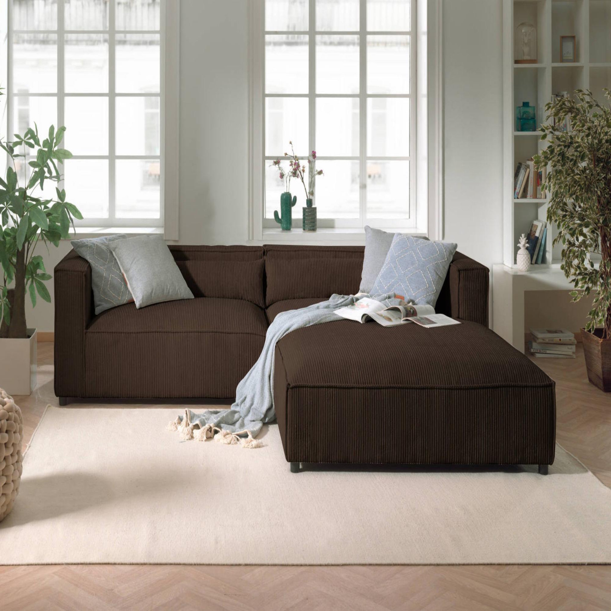Voir la diapositive 2 : BEST MOBILIER Ela - canapé d'angle droit 4 places - en velours côtelé - style contemporain