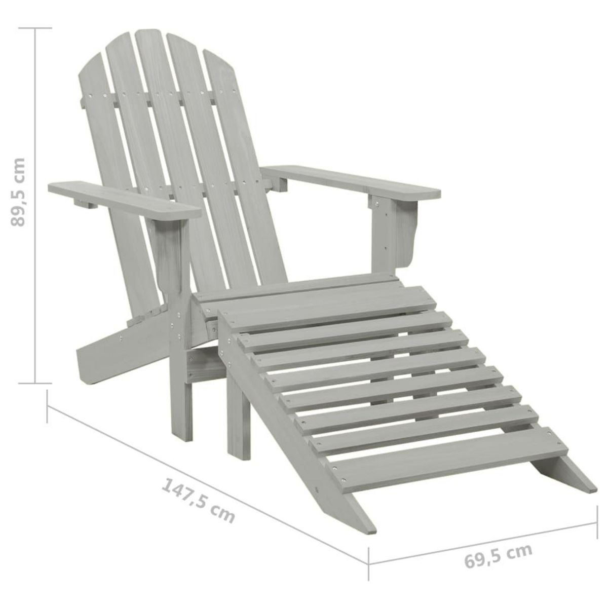 VIDAXL Chaise de jardin Adirondack avec pouf et table Sapin Gris