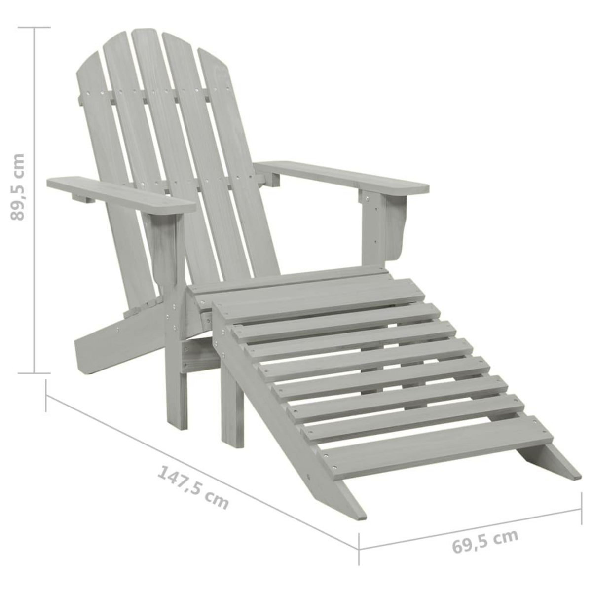 VIDAXL Chaise de jardin Adirondack avec pouf et table Sapin Gris