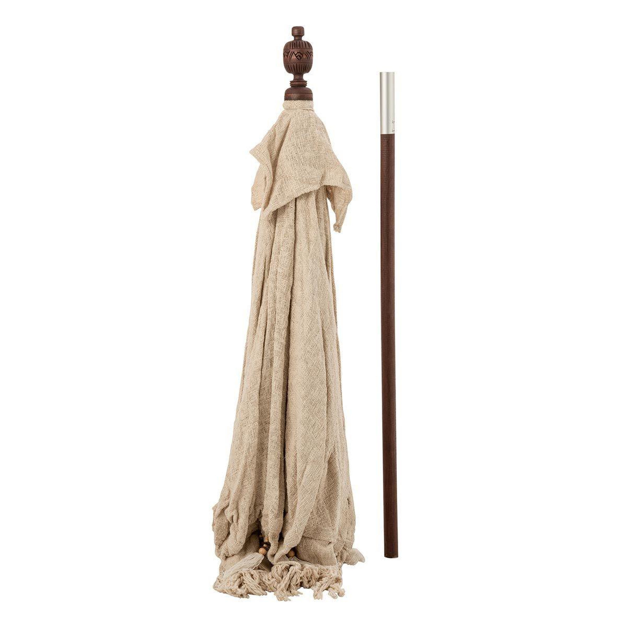 Voir la diapositive 3 : J-LINE Parasol Déco  Pompons & Coquillages  188cm Beige