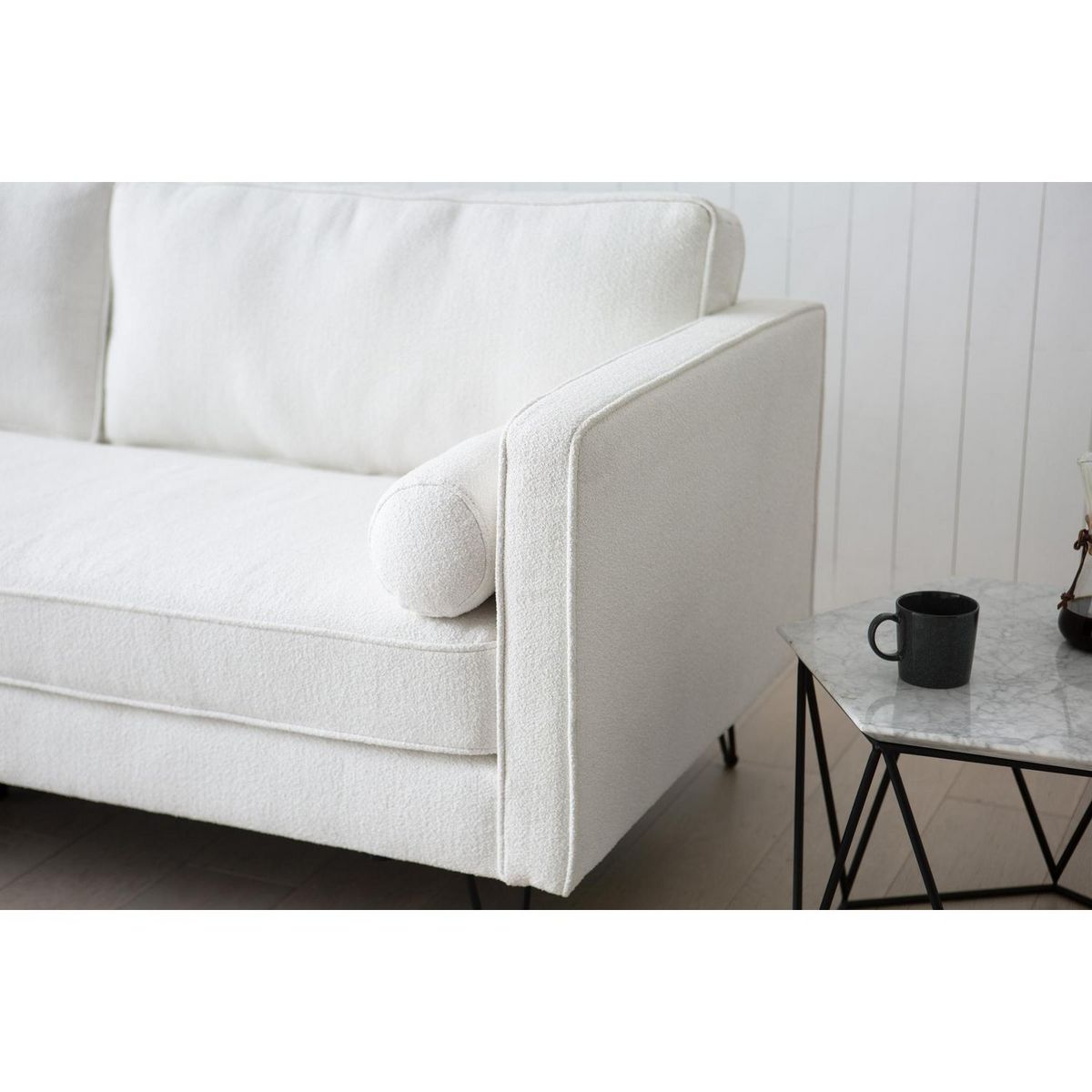 CONCEPT USINE Canapé 3 places blanc bouclette et pieds métal CLOUD