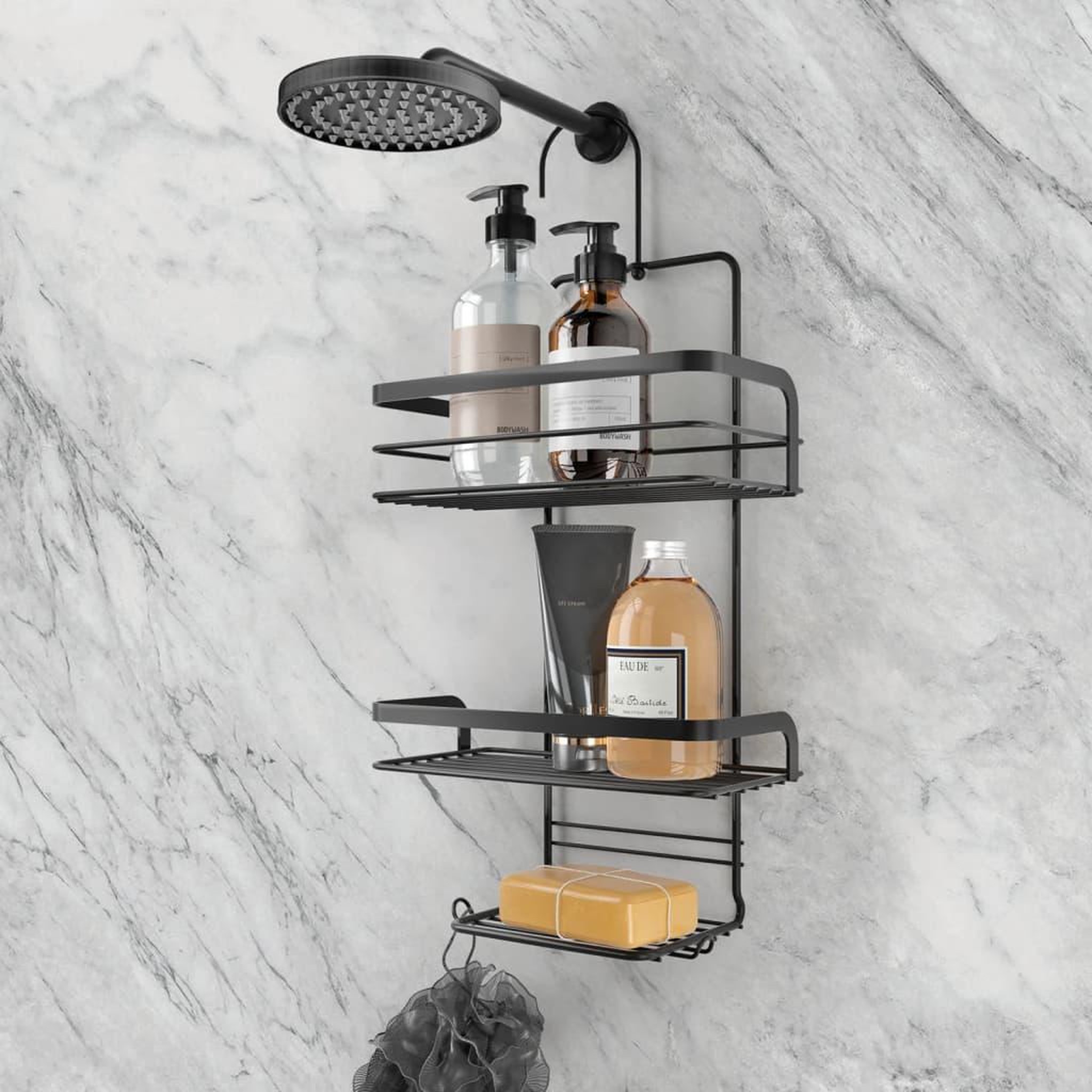 Voir la diapositive 1 : Metaltex Metaltex Etagere de douche a 3 niveaux avec crochet Noir