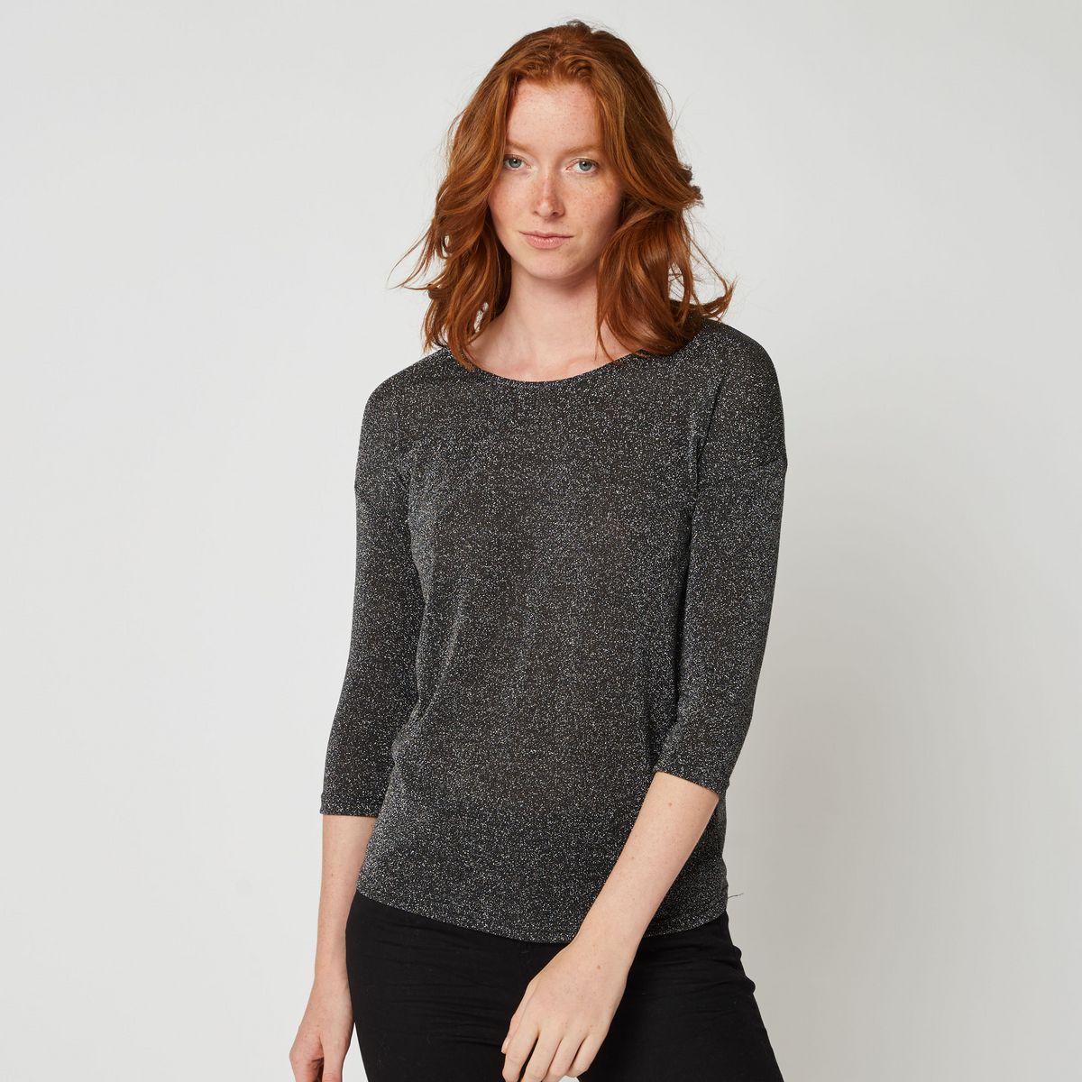 INEXTENSO T-shirt manches 3/4 noir femme