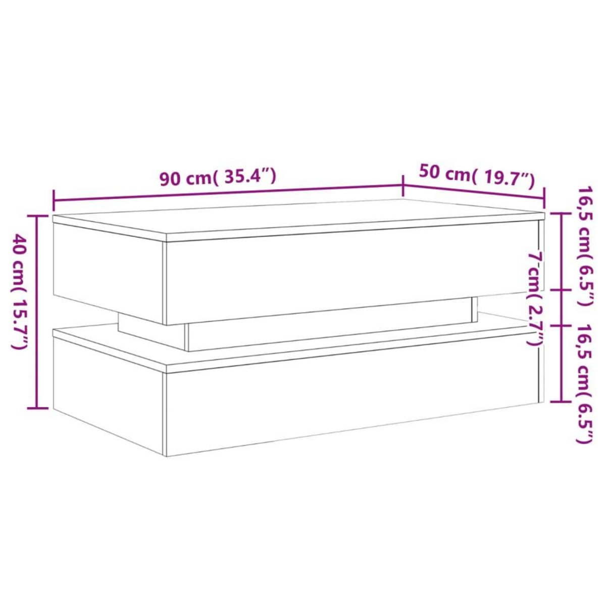 VIDAXL Table basse avec lumieres LED chene artisanal 90x50x40 cm