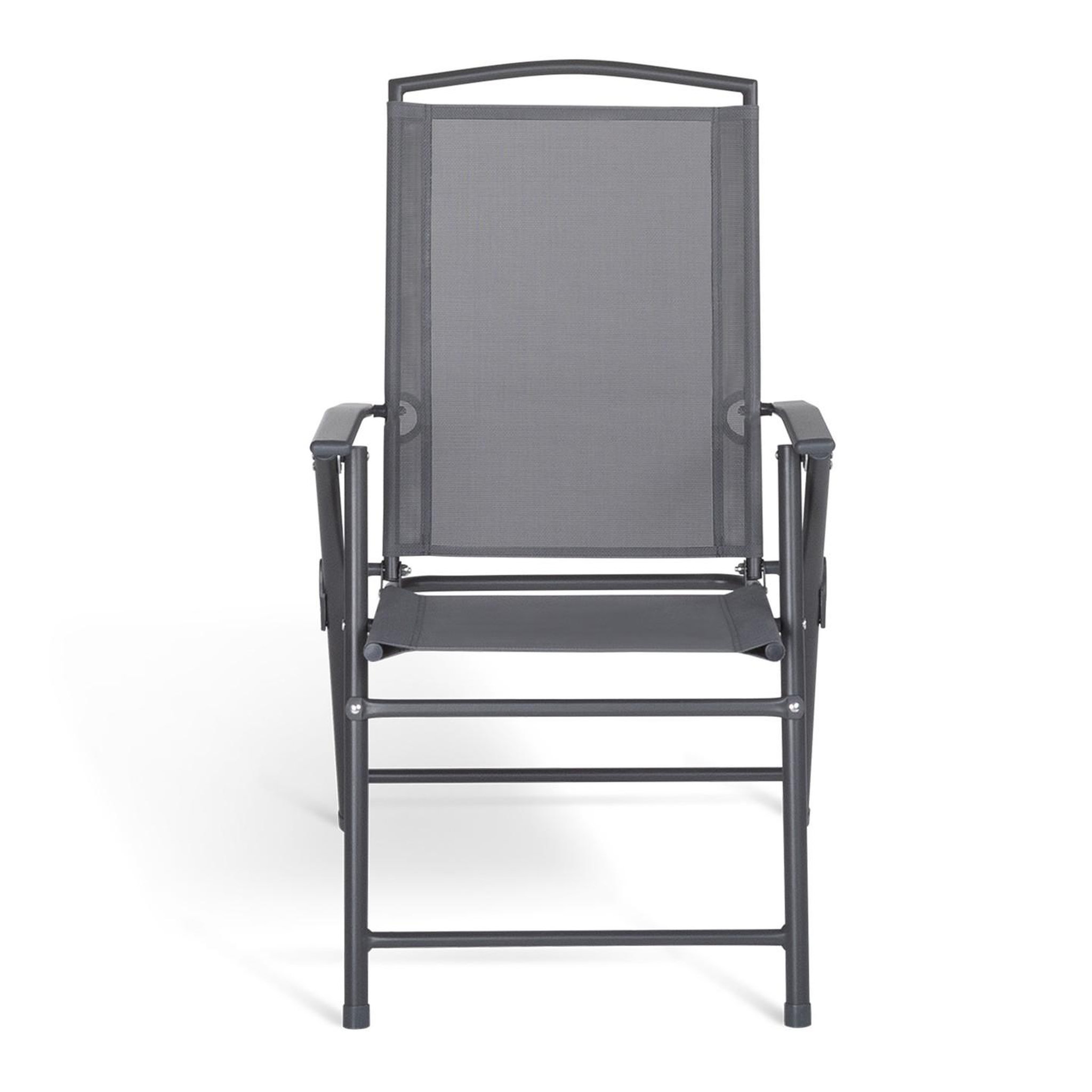 Voir la diapositive 3 : ID MARKET Lot de 4 chaises de jardin pliantes avec accoudoirs ALGHERO métal et textilène gris anthracite