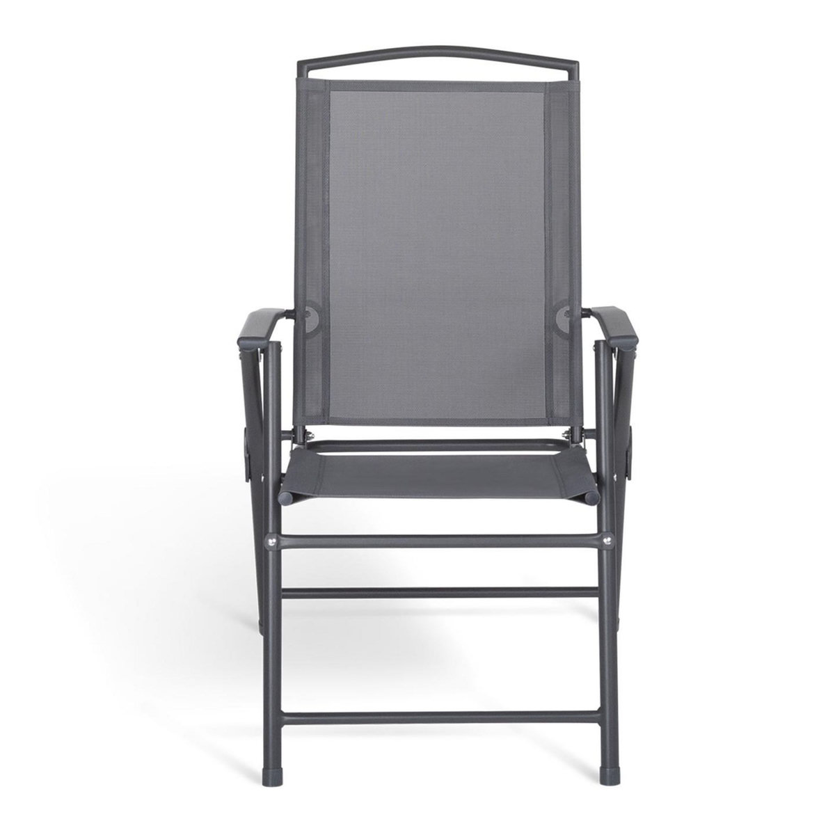 ID MARKET Lot de 4 chaises de jardin pliantes avec accoudoirs ALGHERO métal et textilène gris anthracite