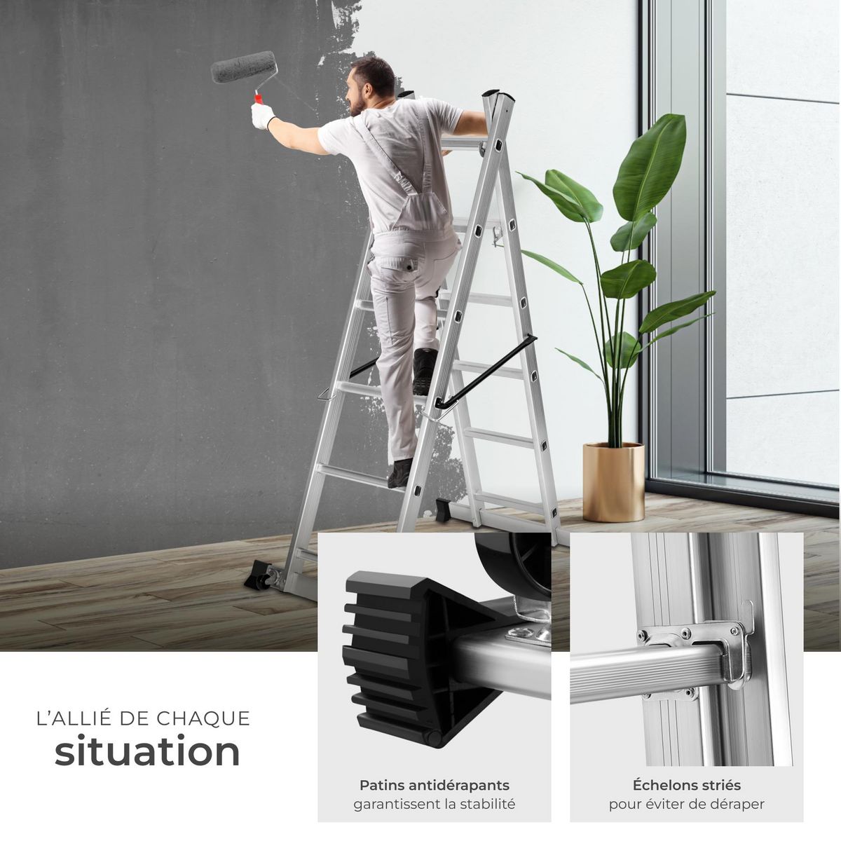 tectake Échafaudage plateforme multifonctions 4-en-1 argent