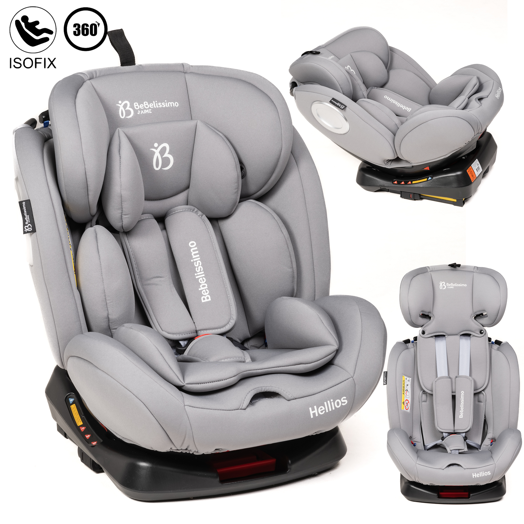 BEBELISSIMO Siège auto Isofix - pivotant 360 ° - groupe 0+/1/2/3 - (0-36kg)- Hellios - gray /gray