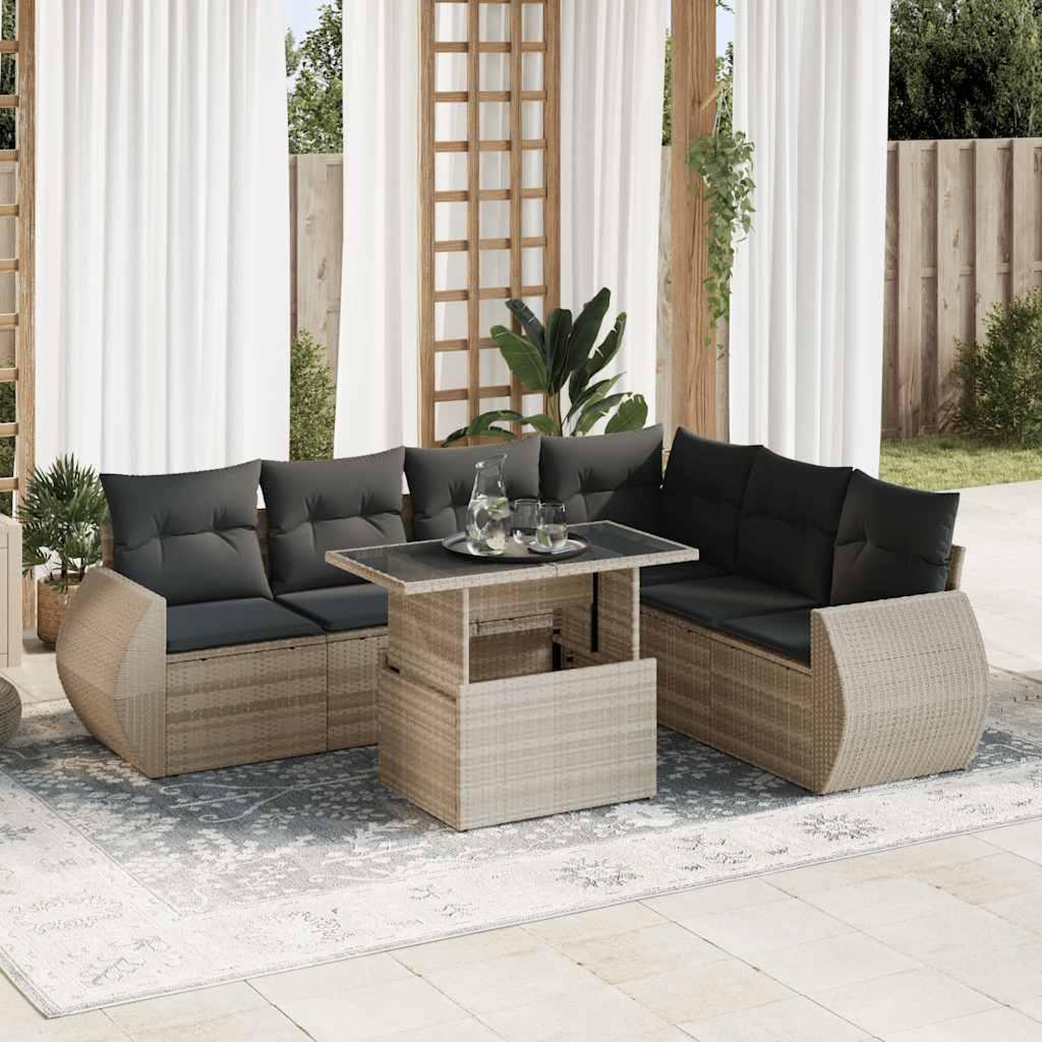 VIDAXL Salon de jardin avec coussins 7 pcs gris clair resine tressee