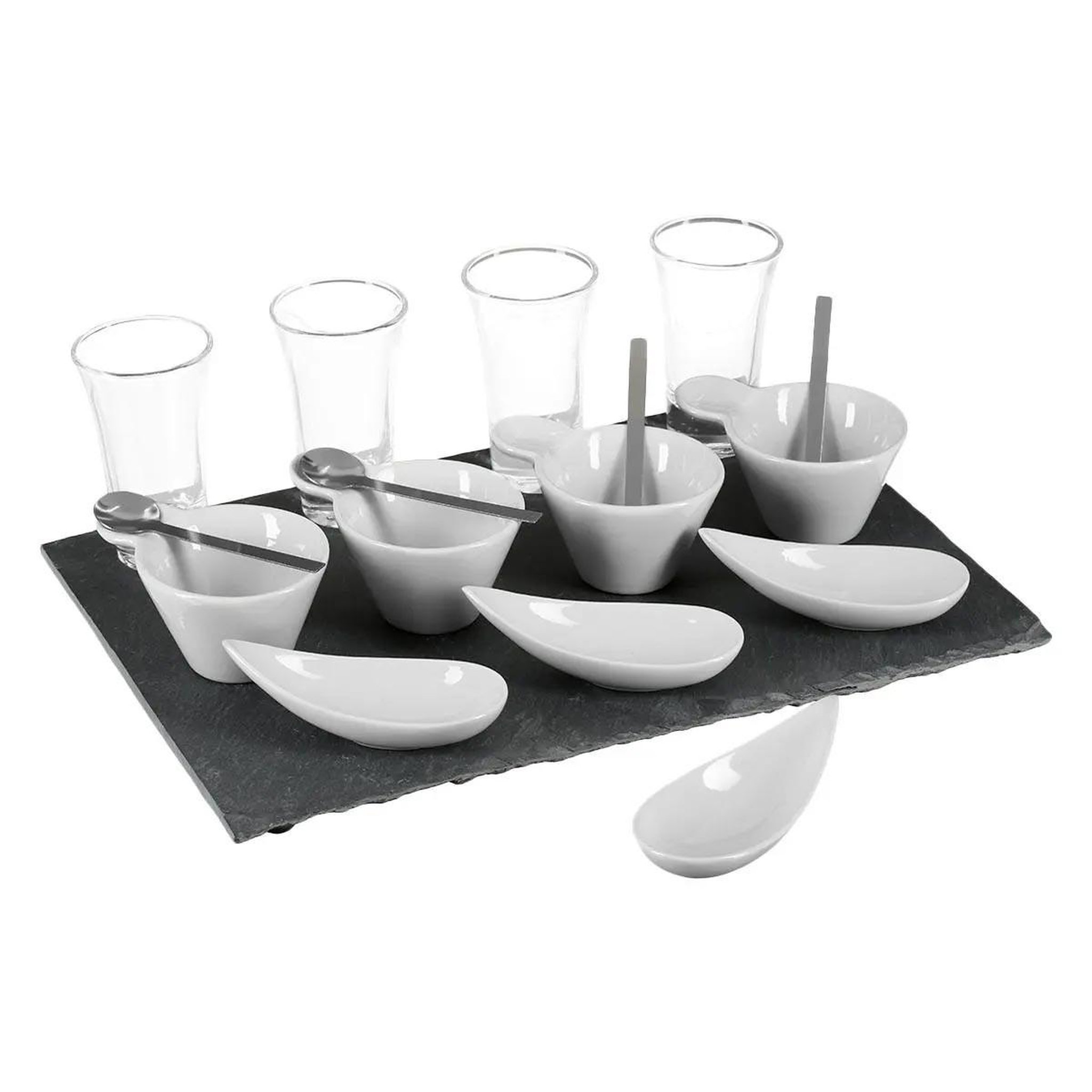 SECRET DE GOURMET Service apéritif ardoise  17 pièces  32cm gris & blanc