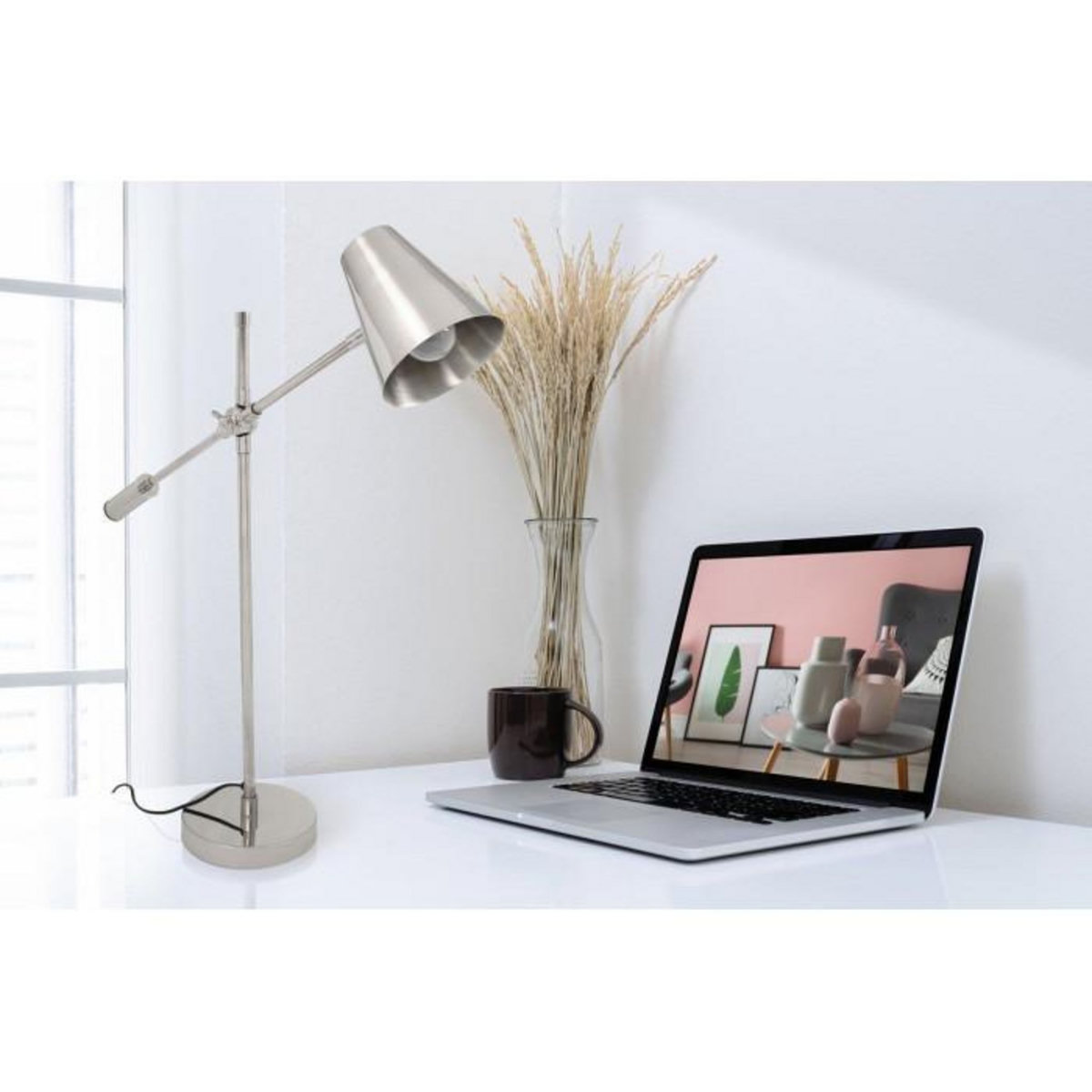 Paris Prix Lampe à Poser Industriel  Celeste  74cm Argent