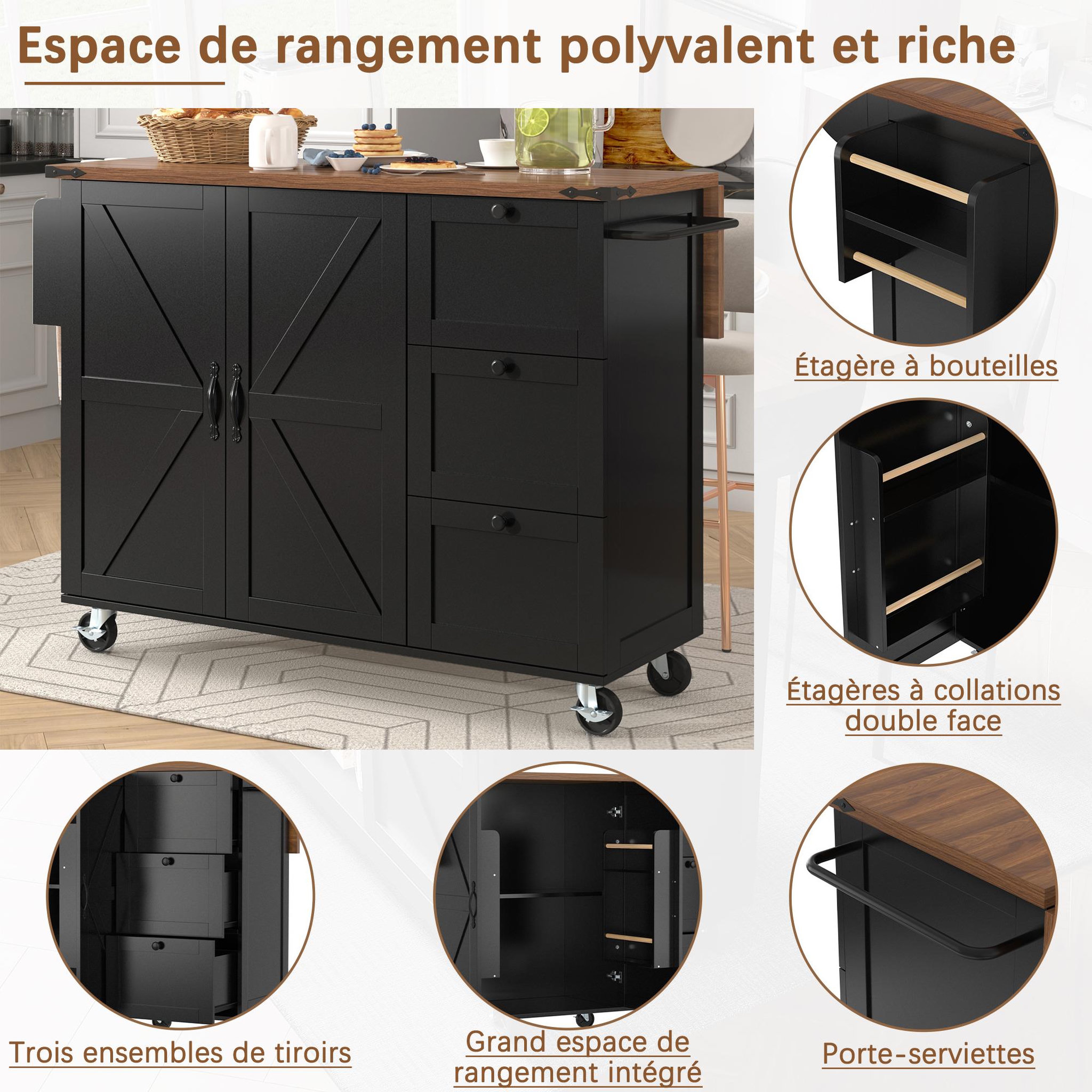 Voir la diapositive 5 : MERAX Desserte 2 portes 3 tiroirs coloris noir mdf