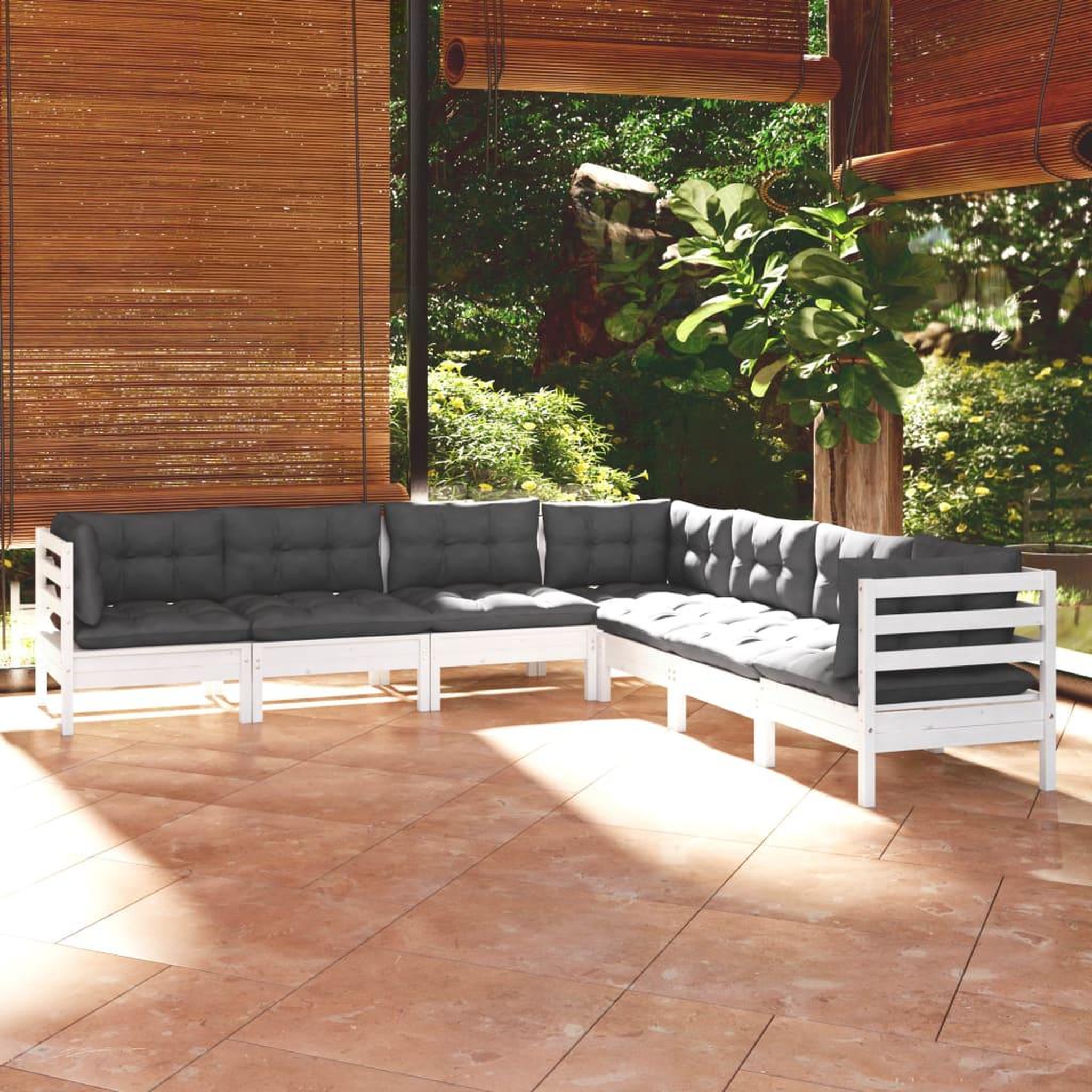 Voir la diapositive 1 : VIDAXL Salon de jardin 7 pcs avec coussins blanc bois de pin massif