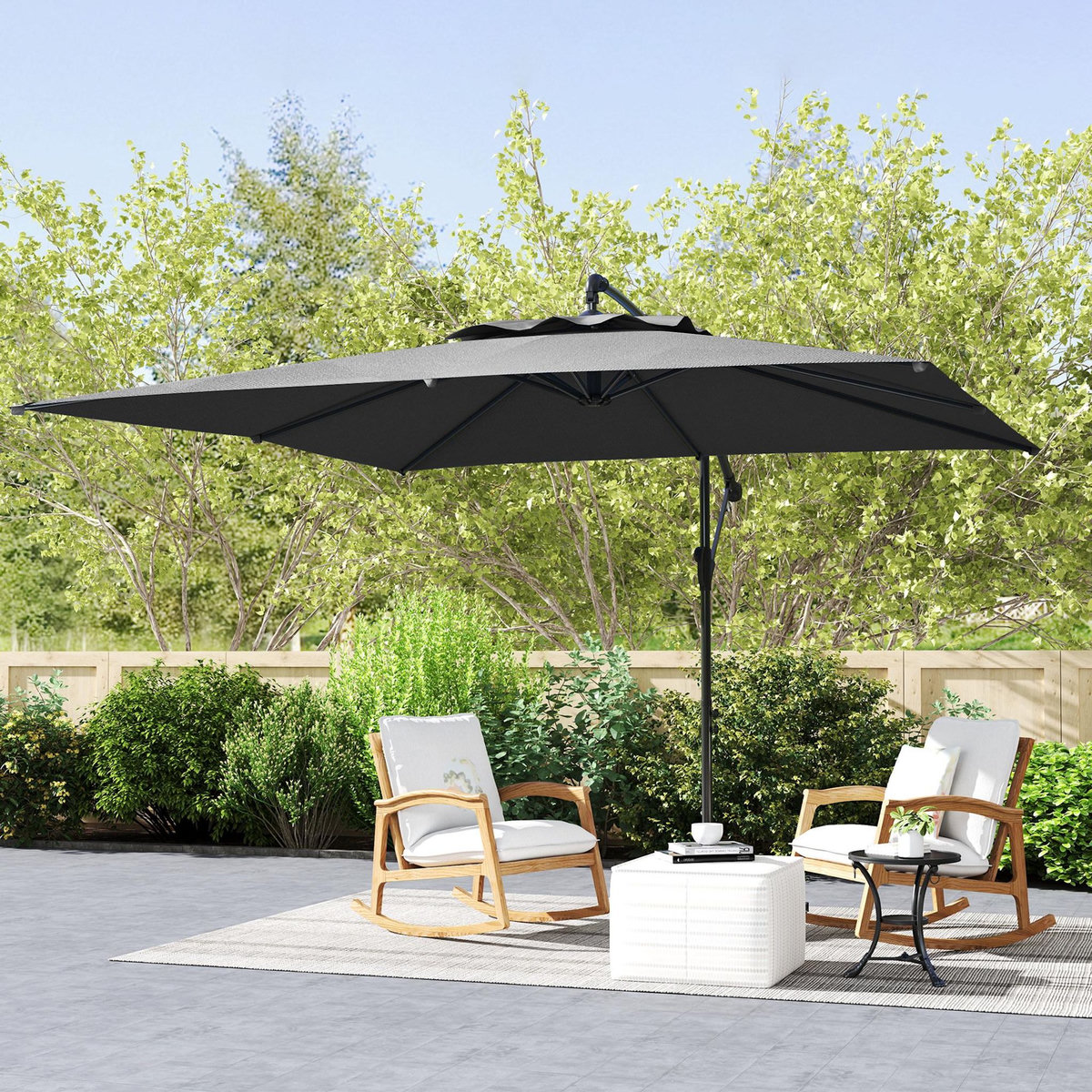 OUTSUNNY Parasol déporté carré 3 x 3 m réglable piètement croix manivelle tissu haute densité 180g/m² UPF50+ gris